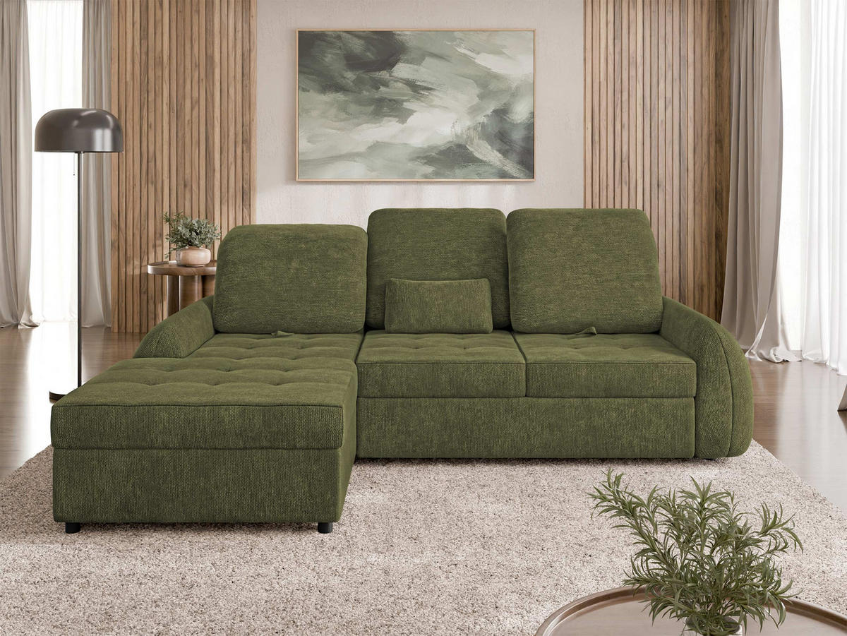 ECKSCHLAFSOFA Soreno, Seite: Links - Schwarz/Grün, Holz/Kunststoff (255/176cm) - MIRJAN24