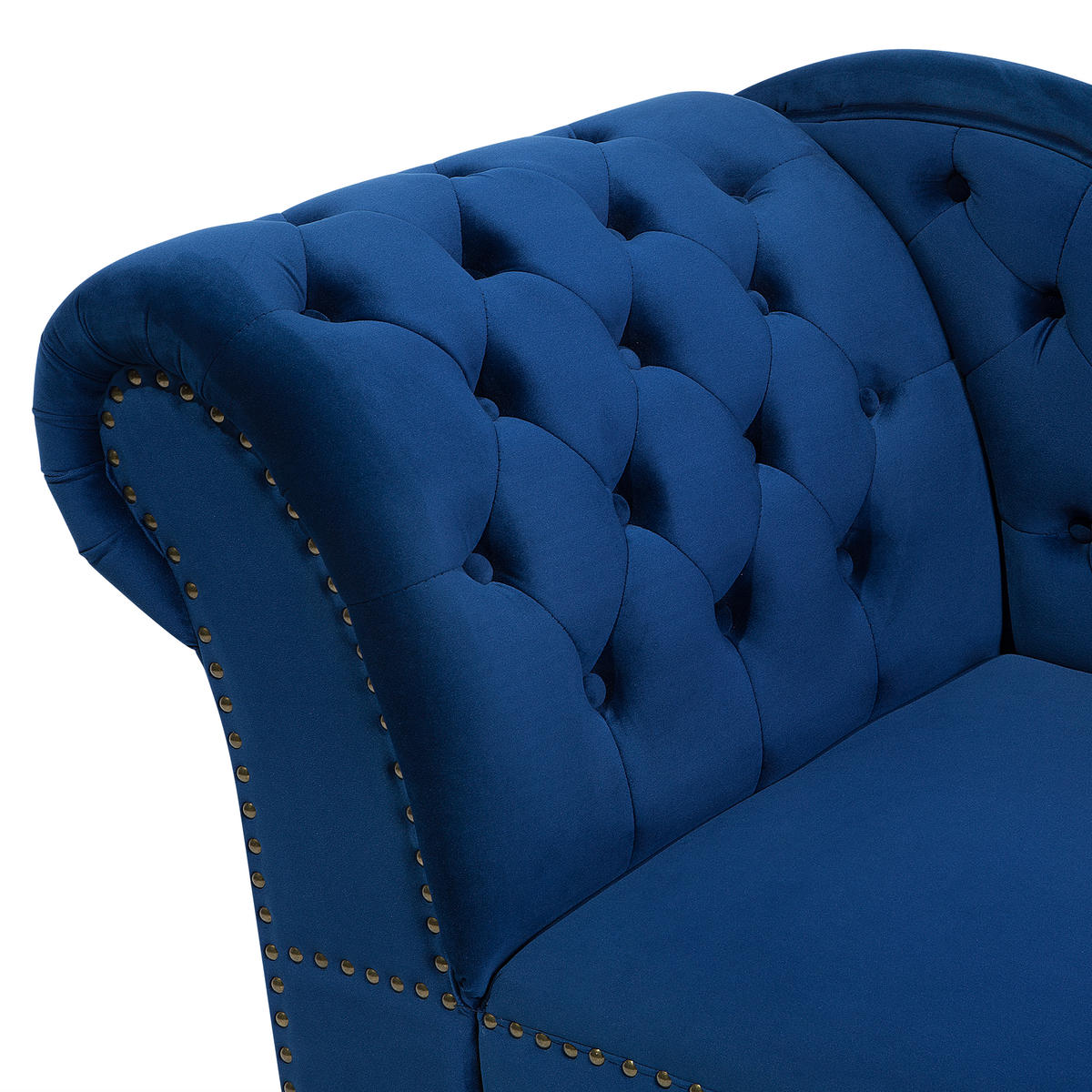 ČALOUNĚNÉ LEHÁTKO CHAISE LONGUE Sametová látka modré levostranné Nimes - modrá/černá, textil (169/79/61cm) - Beliani