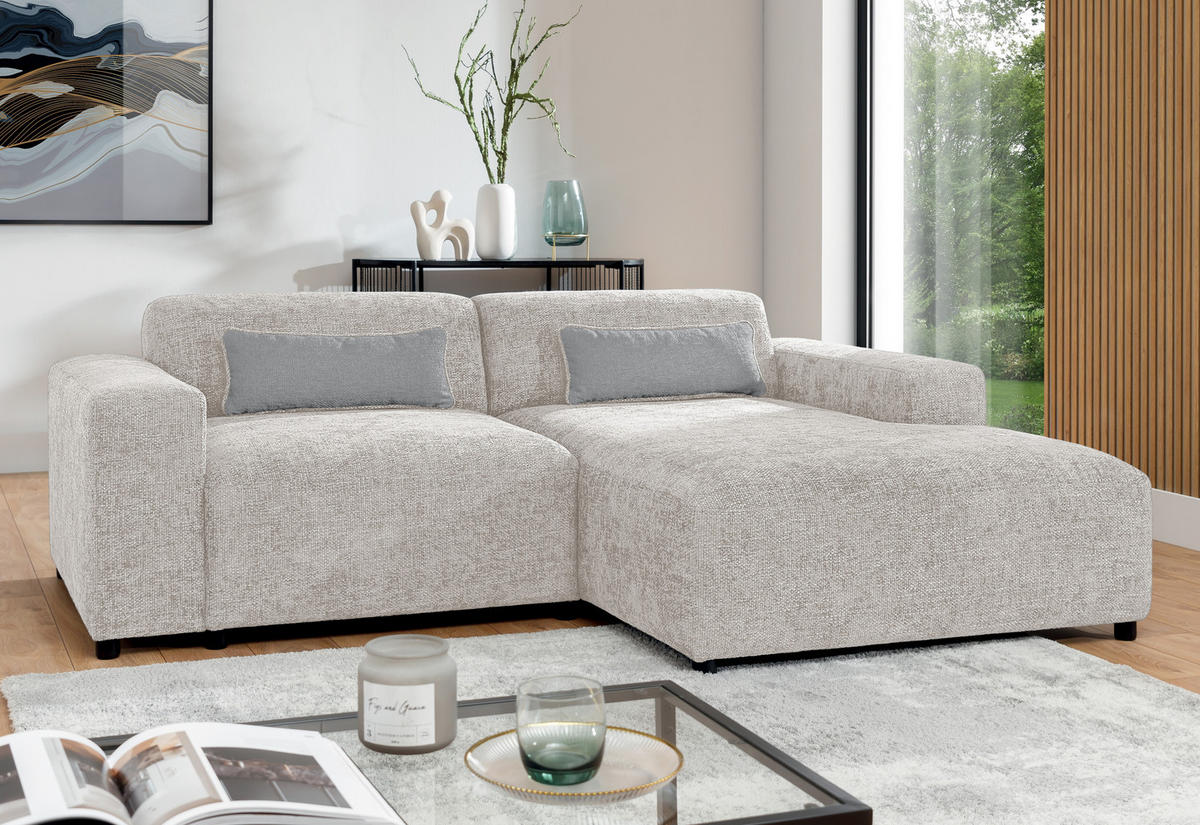 ECKSOFA L Form Jughlio Beige 240/165/75 cm Rechts mit Schlaffunktion - Beige/Schwarz, Kunststoff/Textil (240/165cm) - AX Living