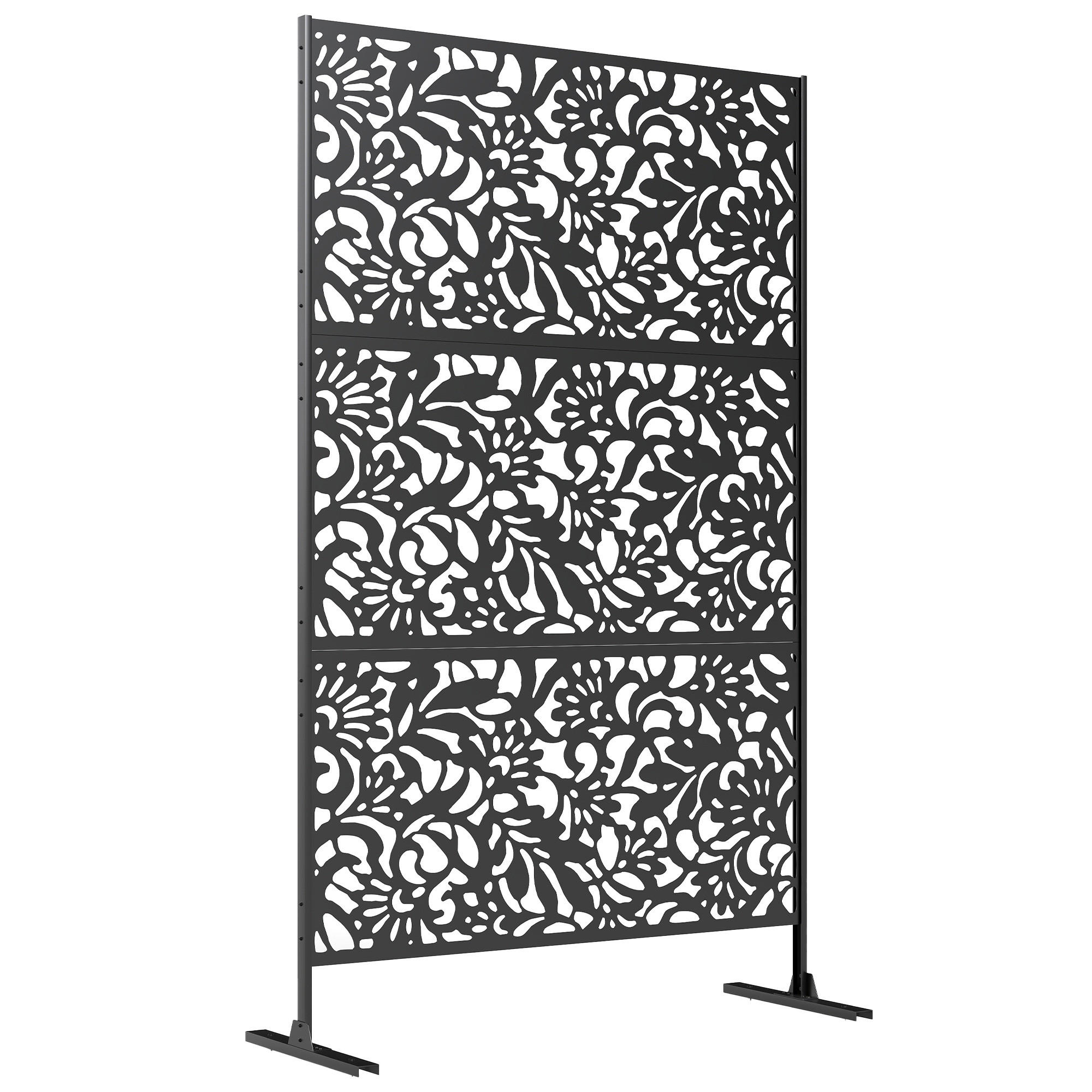 SICHTSCHUTZWAND,3-TEILIG Stahl Blumenmuster 122x45x198cm,schwarz - Schwarz, Metall (122/198cm) - Vallsero