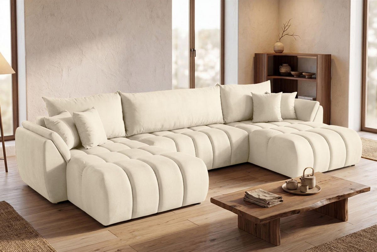 WOHNLANDSCHAFT Collin Mit Schlaffunktion - Beige, Holzwerkstoff/Textil (382/85/185cm) - Fun Möbel