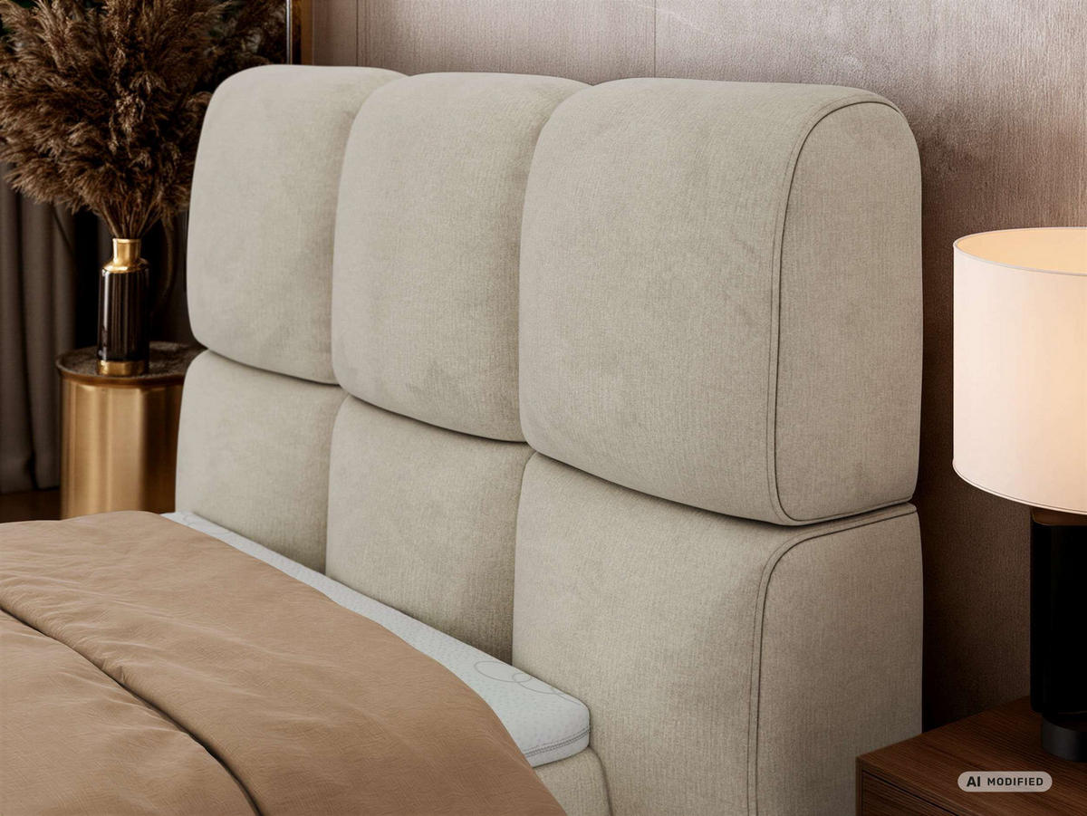 BOXBETT NIRA 90/200 - Beige Velvet - Topper Visco - H3 - Beige/Schwarz, Kunststoff/Textil (200/90cm) - MKS