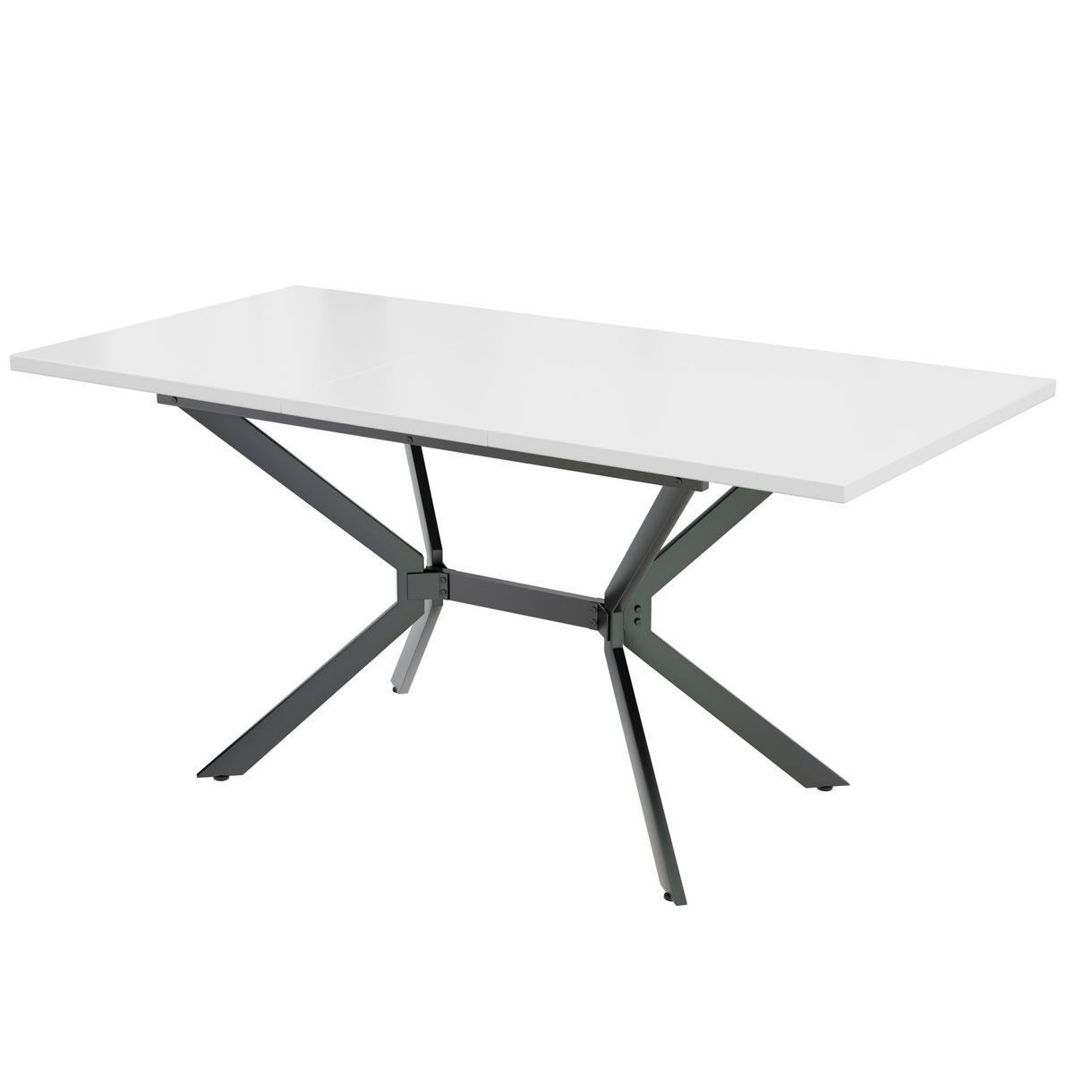AUSZIEHTISCH 120-160/80 cm in Weiß mit schwarzem Metallgestell - Weiß, Holzwerkstoff (160/75/80cm) - BEAOK