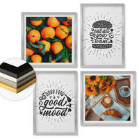 WANDBILDER 4er Set - 50x50 cm & 40x60 cm Silberner Rahmen - Juicy Oranges Kitchen - Silberfarben, Kunststoff (50/50cm) - ArtPrintCave