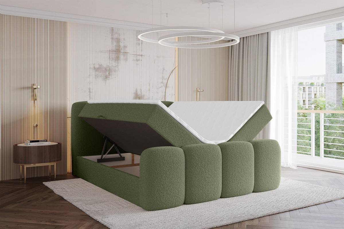 BOXBETT mit Matratze H4 - NINA-Z - 160x200 cm Grün - Dunkelgrün, Holzwerkstoff (160/200cm) - ALTDECOR