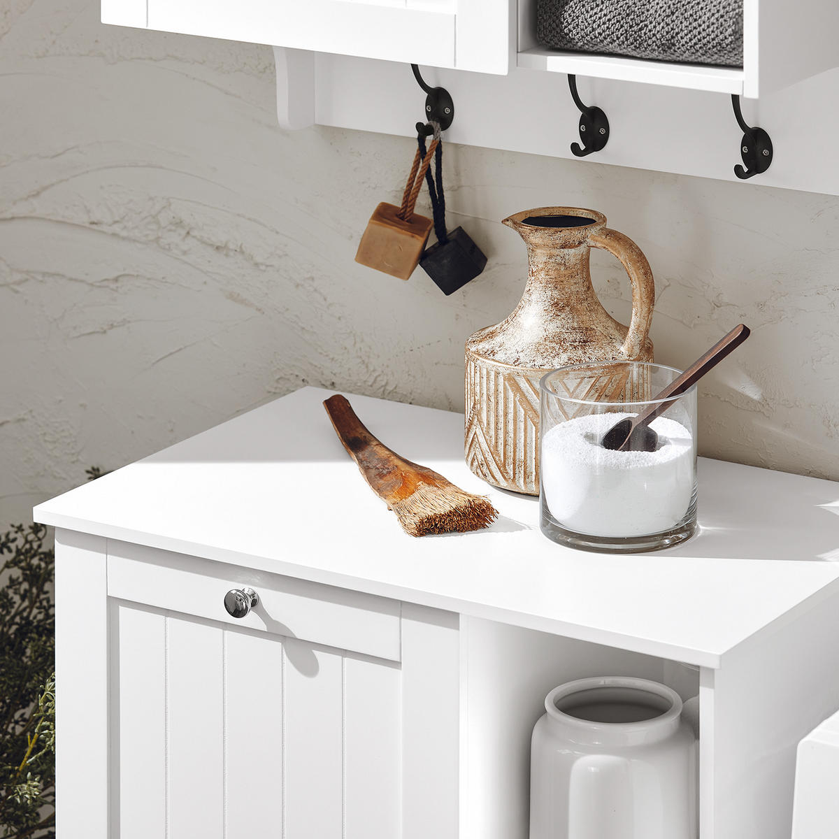 WÄSCHESCHRANK mit Wäschesack Weiß - Weiß, Holzwerkstoff (60/86/37cm) - SoBuy