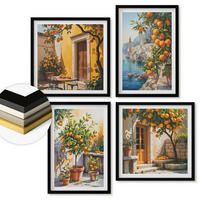 WANDBILDER 4er-Set - 50x50 cm & 40x60 cm Schwarzer Rahmen - Gemalte Zitruslandschaften - Schwarz, Kunststoff (50/50cm) - ArtPrintCave
