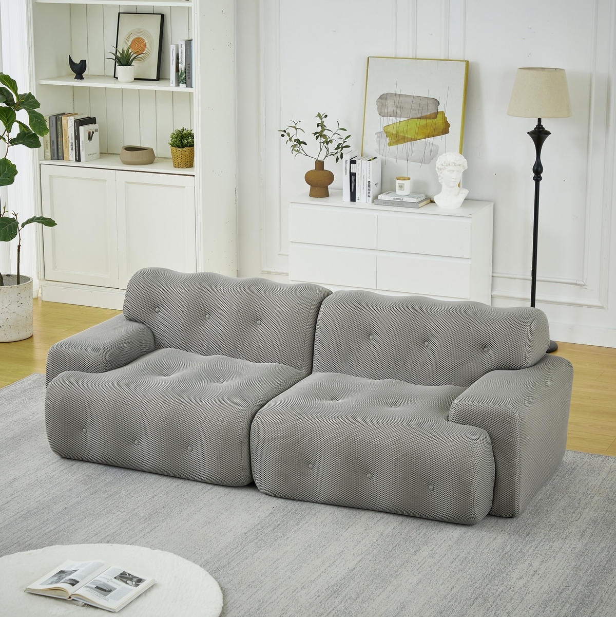 SOFA 2-Sitzer 224 x 104 x 66 cm Stoff Grau - Hellgrau, Holzwerkstoff (104/66/224cm) - Meubliv