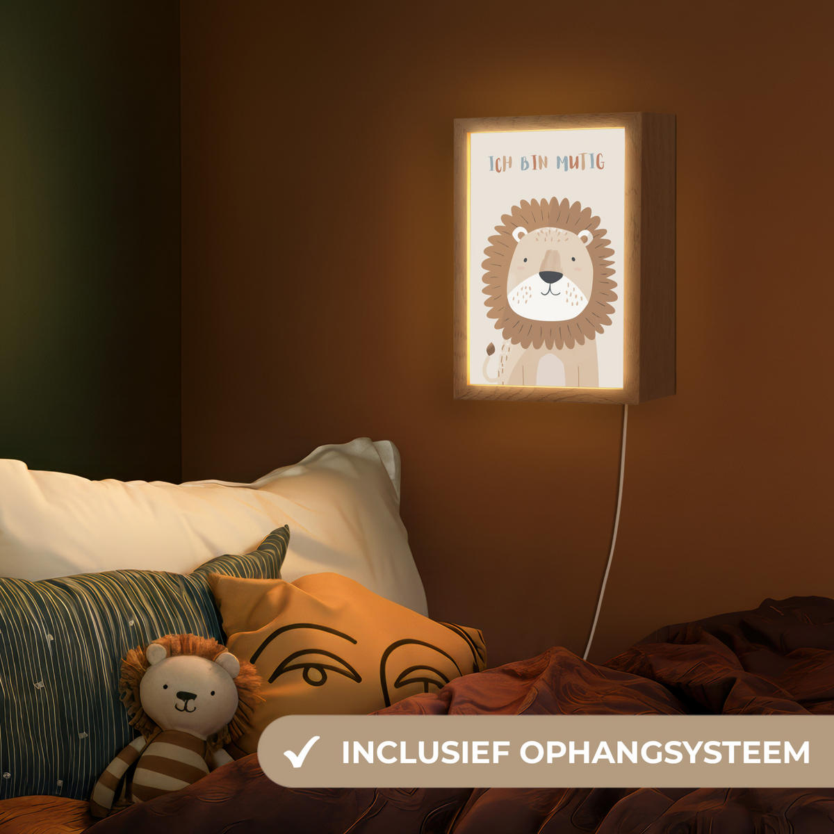 NACHTTISCHLAMPE - Löwe - Beige - Tier - Mutig - Zitat - 20x30 cm - Beige, Holzwerkstoff (8/20/30cm) - OnlyWow