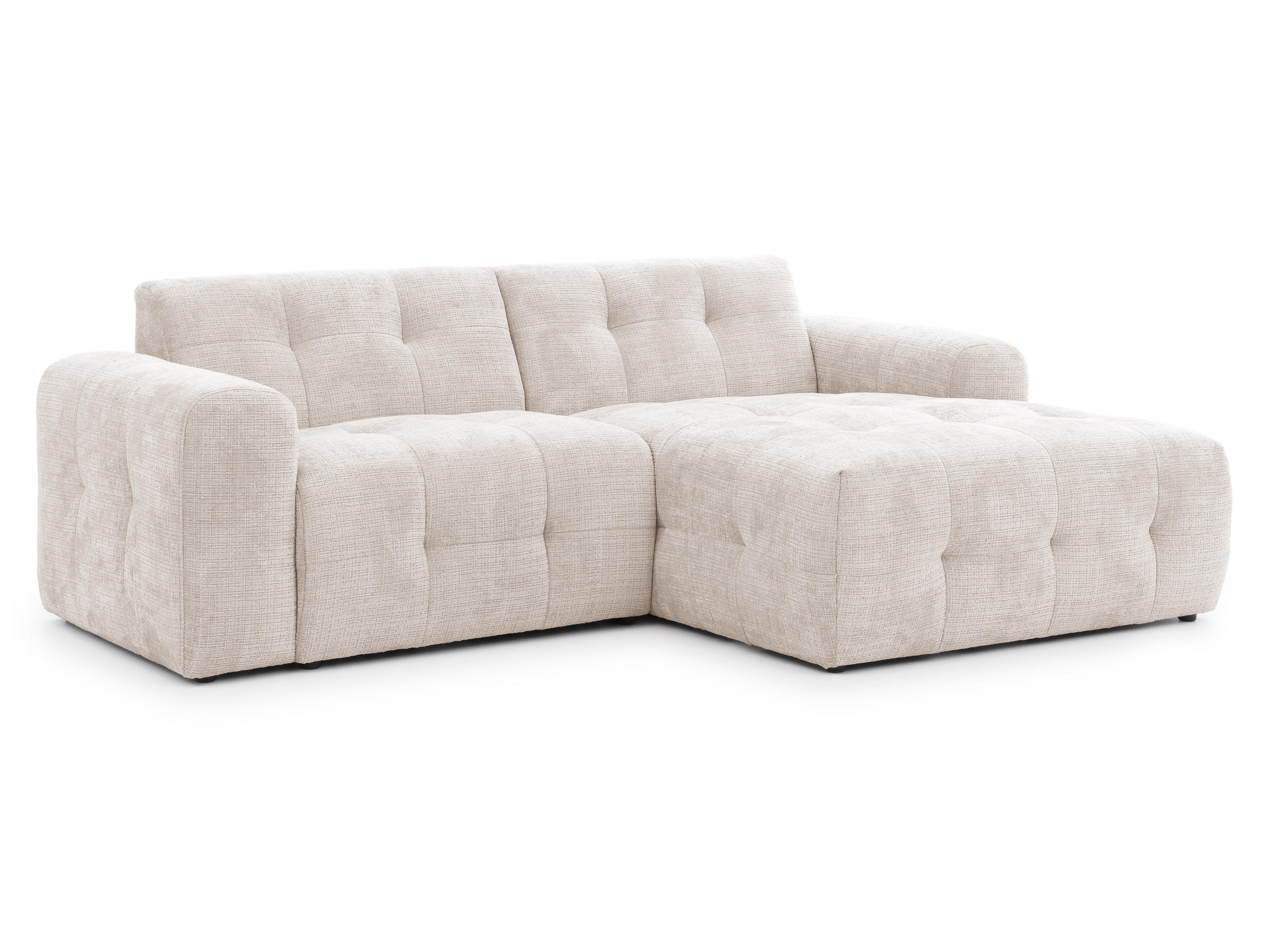 ECKSOFA Kozy im Bumpy-Design mit fester Rückenlehne aus weichem Beige Chenille-Stoff - Ottomane rechts - Beige/Creme, Holz/Kunststoff (234/161cm) - S-Style Möbel