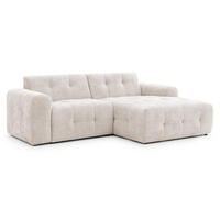 ECKSOFA Kozy im Bumpy-Design mit fester Rückenlehne aus weichem Beige Chenille-Stoff - Ottomane rechts - Beige/Creme, Holz/Kunststoff (234/161cm) - S-Style Möbel