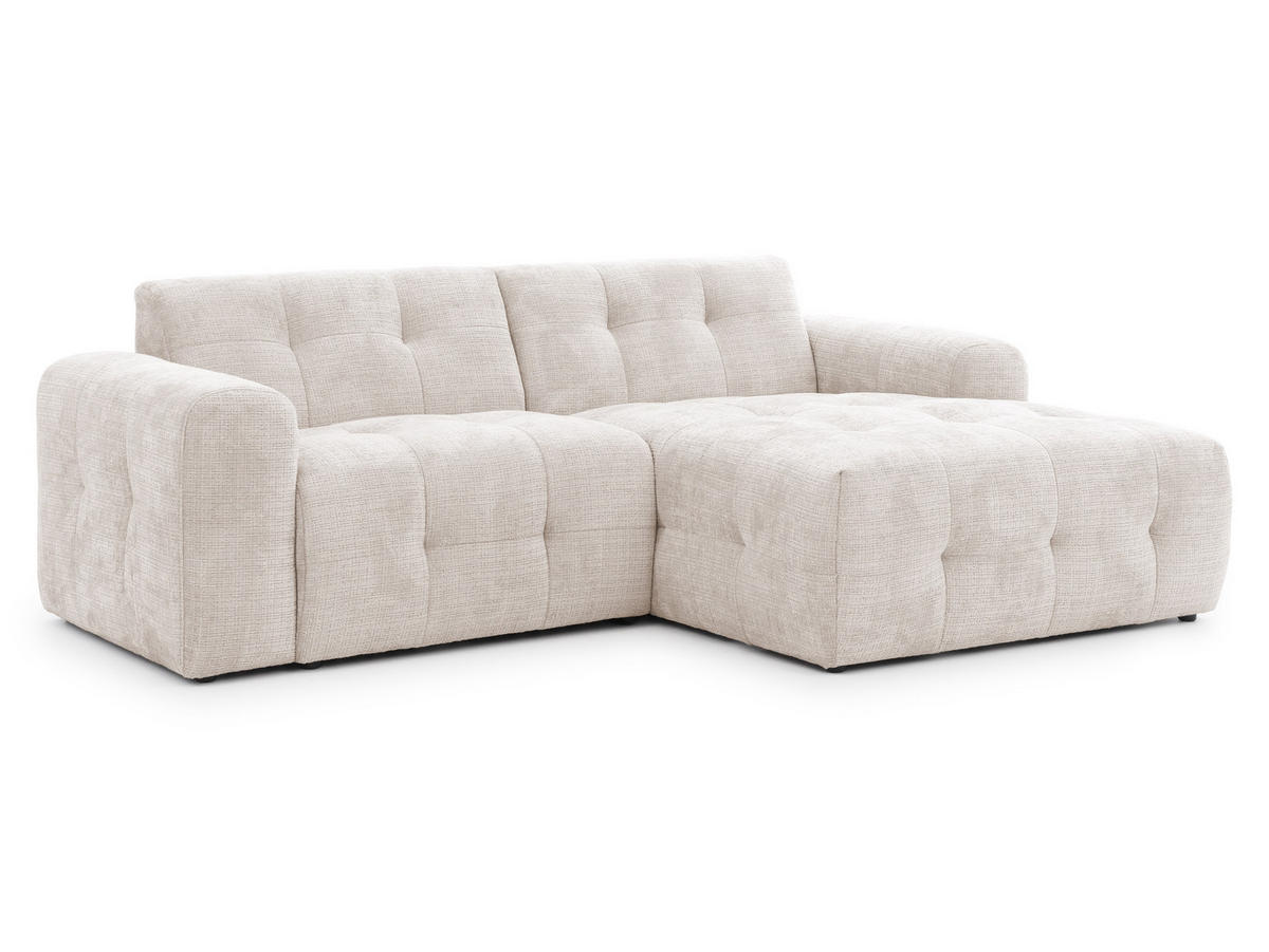 ECKSOFA Kozy im Bumpy-Design mit fester Rückenlehne aus weichem Beige Chenille-Stoff - Ottomane rechts - Beige/Creme, Holz/Kunststoff (234/161cm) - S-Style Möbel