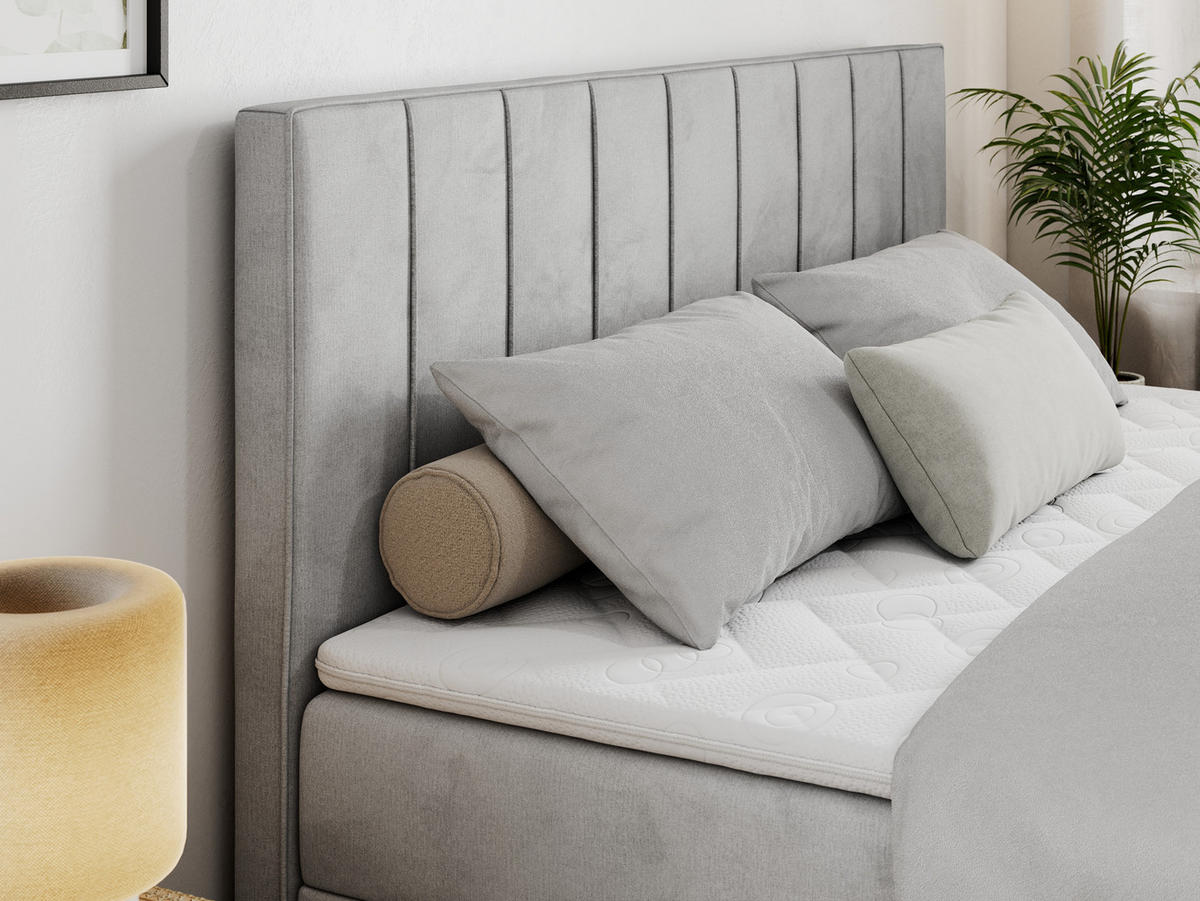 BOXBETT ALLY 180/200 Hellgrau Velvet - H3 - Hellgrau, Holz/Textil (180/200cm) - MKS