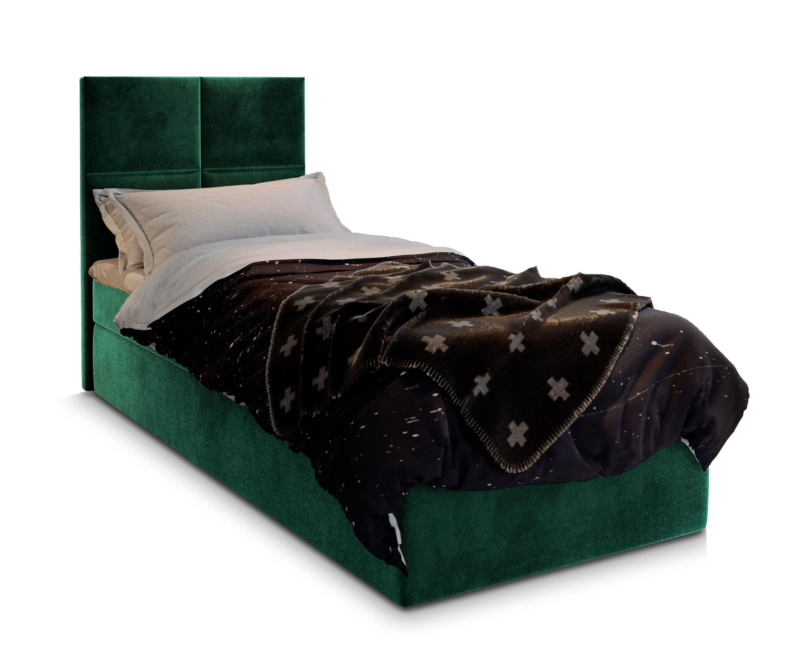 BOXBETT LENA 100 100x200 cm mit Matratze und Topper - Grün - Grün, Holz (100/200cm) - MASSENO