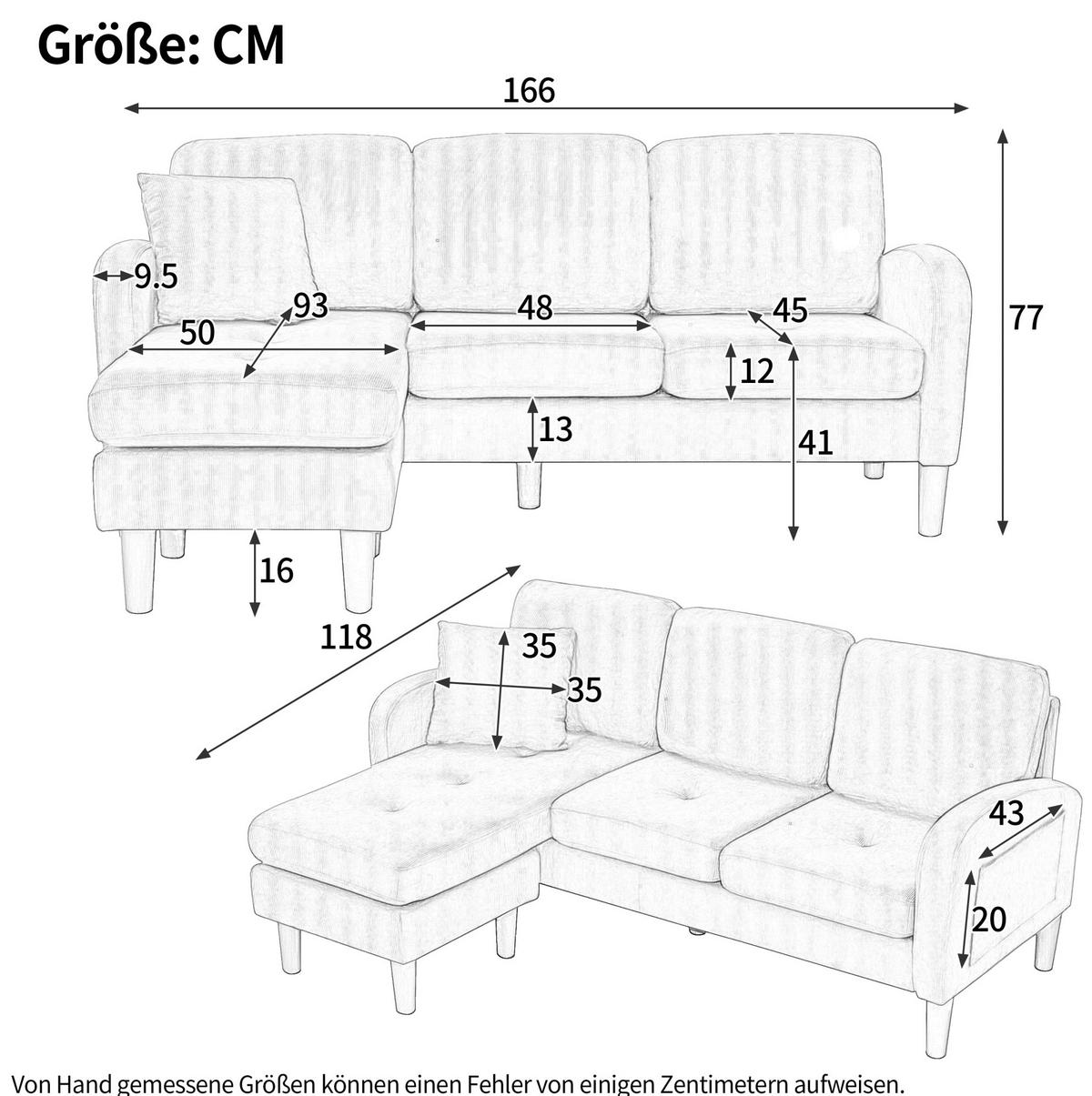 ECKSOFA 166/118/77 cm Blau aus Cordstoff mit Chaiselongue - Blau, Textil (118/166cm) - OKMYHOME