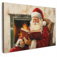 LEINWANDBILD Weihnachten - Weihnachtsmann - Winter - Open Fireside Wanddeko 90x60 cm - Dunkelrot, Textil (90/60cm) - MuchoWow