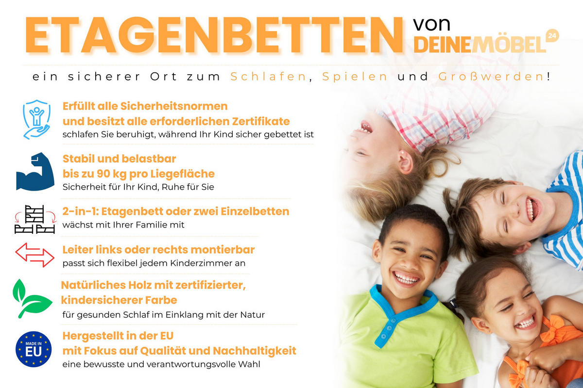 ETAGENBETT CORA 90/200 Cashmere mit abnehmbarem Rausfallschutz - Beige, Holz/Holzwerkstoff (90/200cm) - Deine Möbel 24