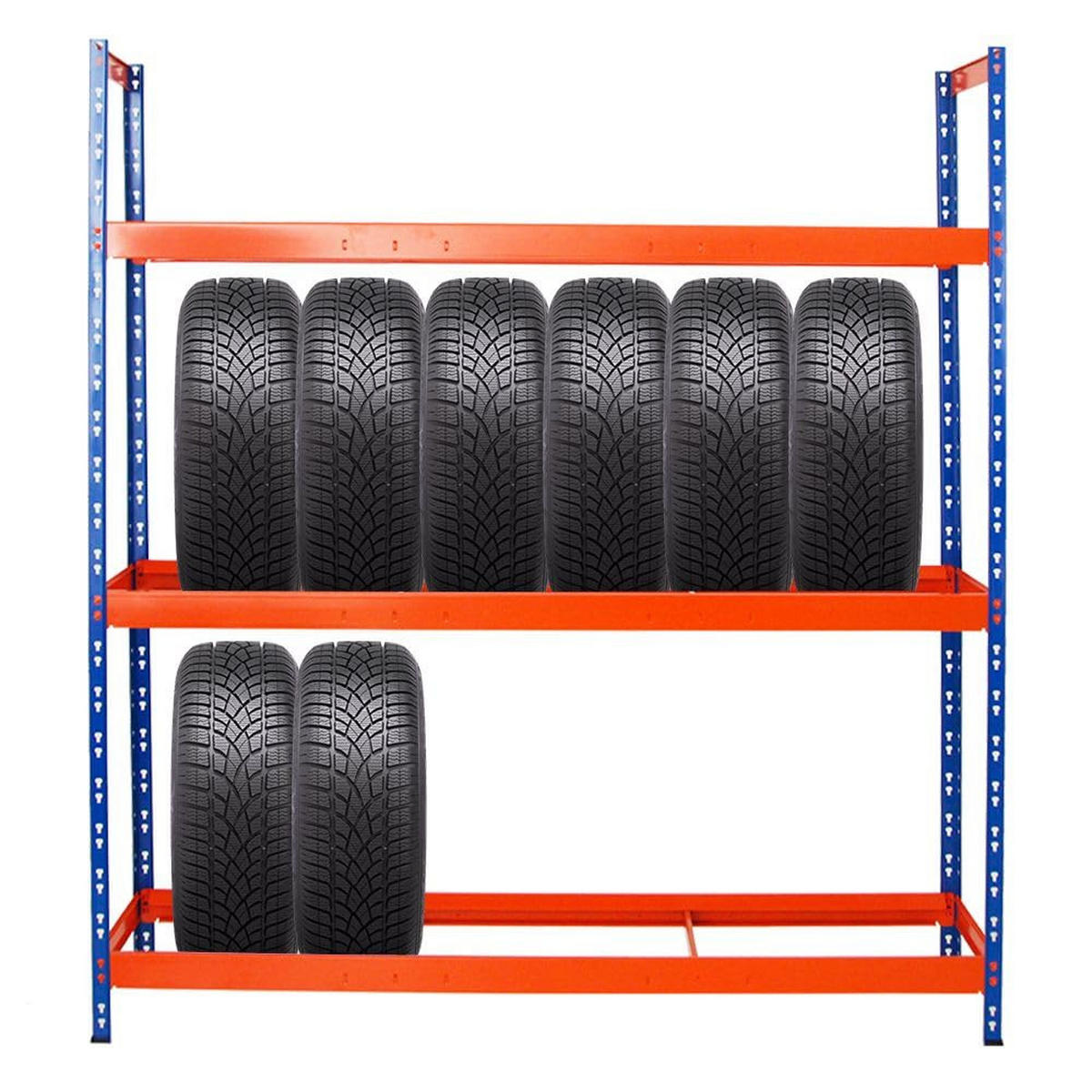 REIFENREGAL Tiger XL 2er-Set mit 2x 200x180x45 cm 300 kg Fachlast bis zu 42 Reifen Blau-Orange - Orange, Metall (360/200/45cm) - PROREGAL