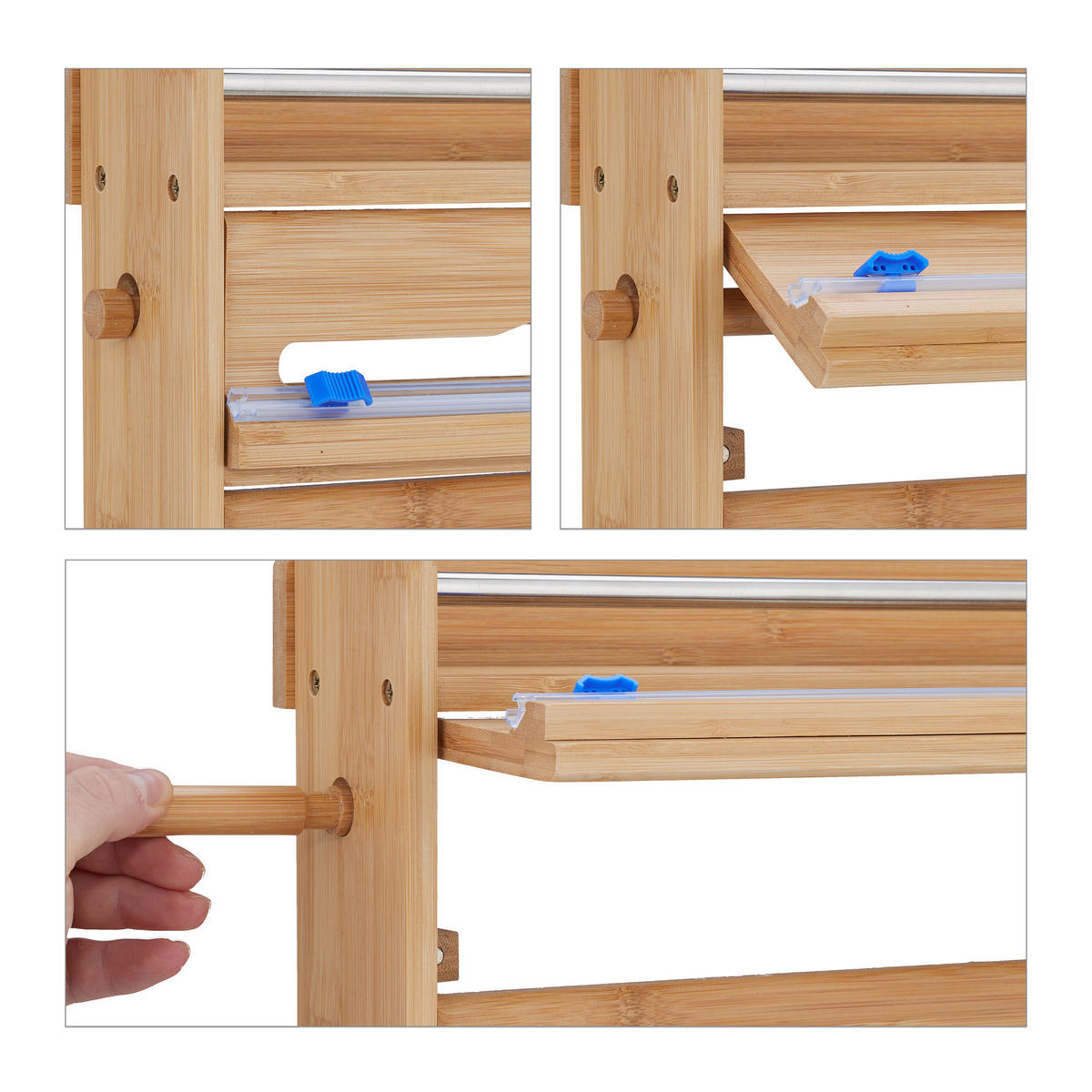 WANDROLLENHALTER - Hellbraun, Holz/Kunststoff (40/40/11.5cm) - Relaxdays