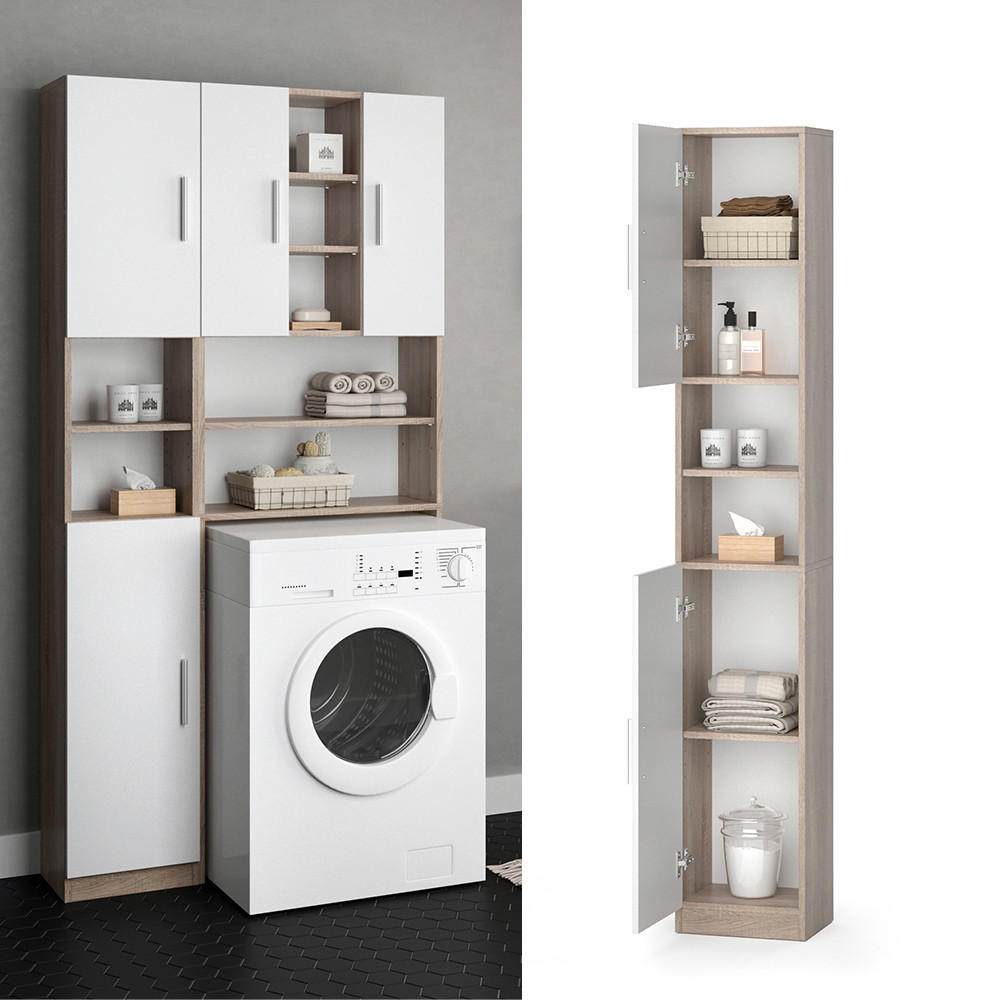 BADSCHRANK Luis Sonoma 32 x 190 cm - Braun/Sonoma Eiche, Holzwerkstoff (32/190/25.8cm) - Vicco