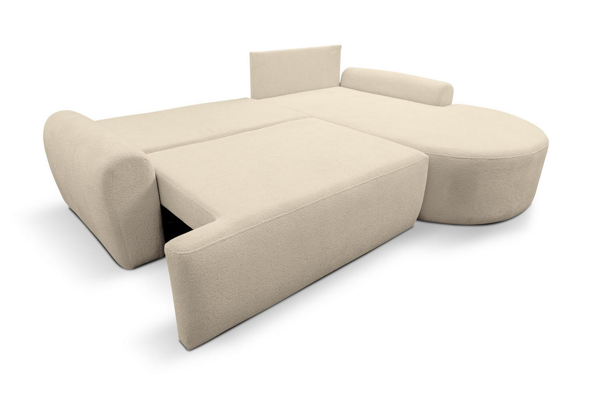ECKSOFA Dream in L-Form mit Schlaffunktion und Bettkasten, Farbe: Beige, Bouclé-Stoff, Ottomane Rechts - Beige, Textil (260/136cm) - VENASI MÖBEL