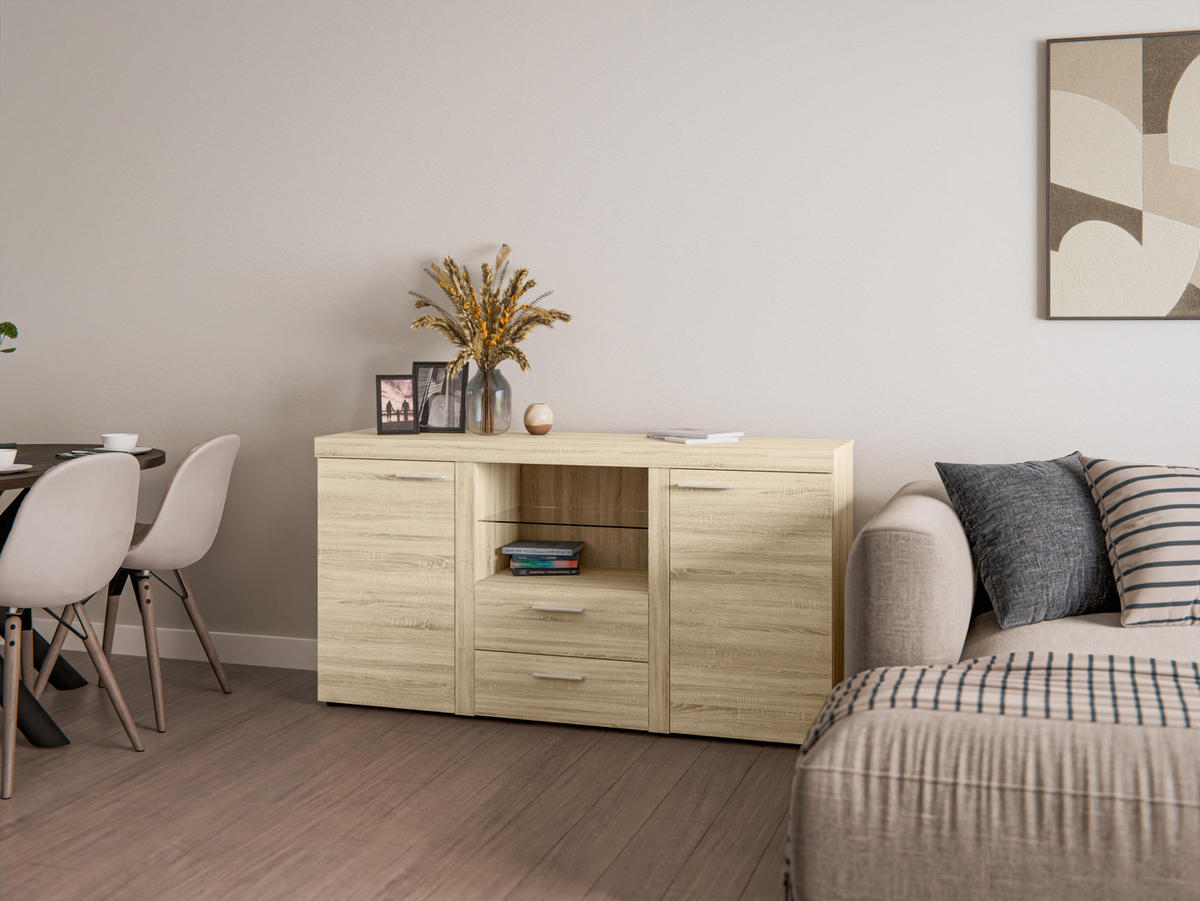 SIDEBOARD Spacoro 2F2S Eiche Sonoma 156,4/82/40,3 cm – Schubladenschrank Kommode Modern - Sonoma Eiche, Holzwerkstoff/Kunststoff (156/82/40cm) - AX Living