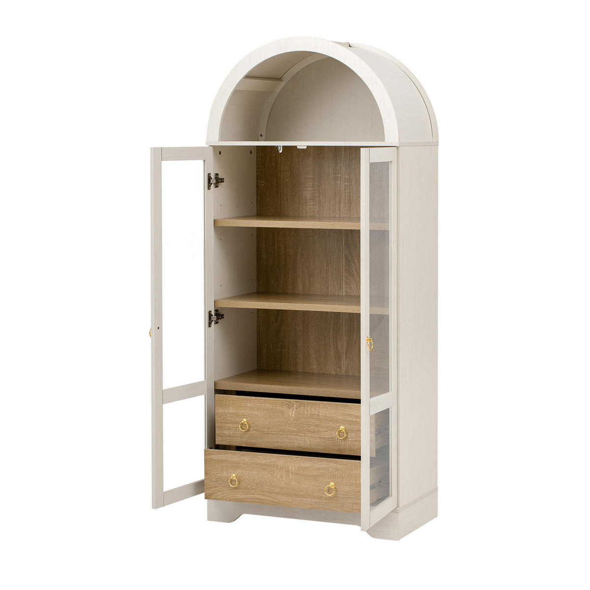 HIGHBOARD Weiß mit Glastüren & Schubladen, Bogen-Design 180cm - Weiß, Holzwerkstoff (76.2/180/40.1cm) - Urban Meuble
