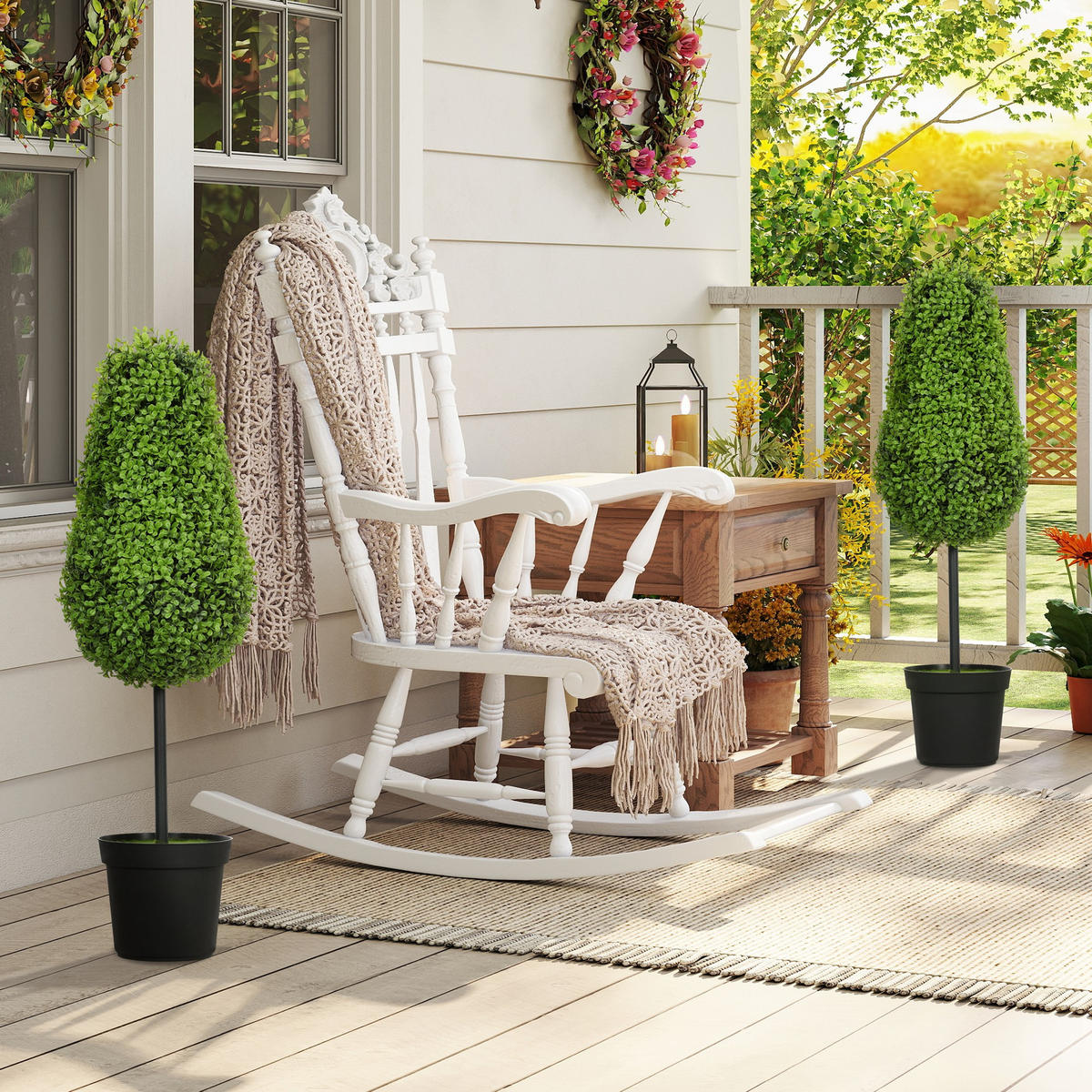 2ER Set Künstliche Buchsbaum 90cm Kunstpflanze in Tränenform Fake Plant wie echt - Schwarz/Grün, Kunststoff (90cm) - HOMCOM