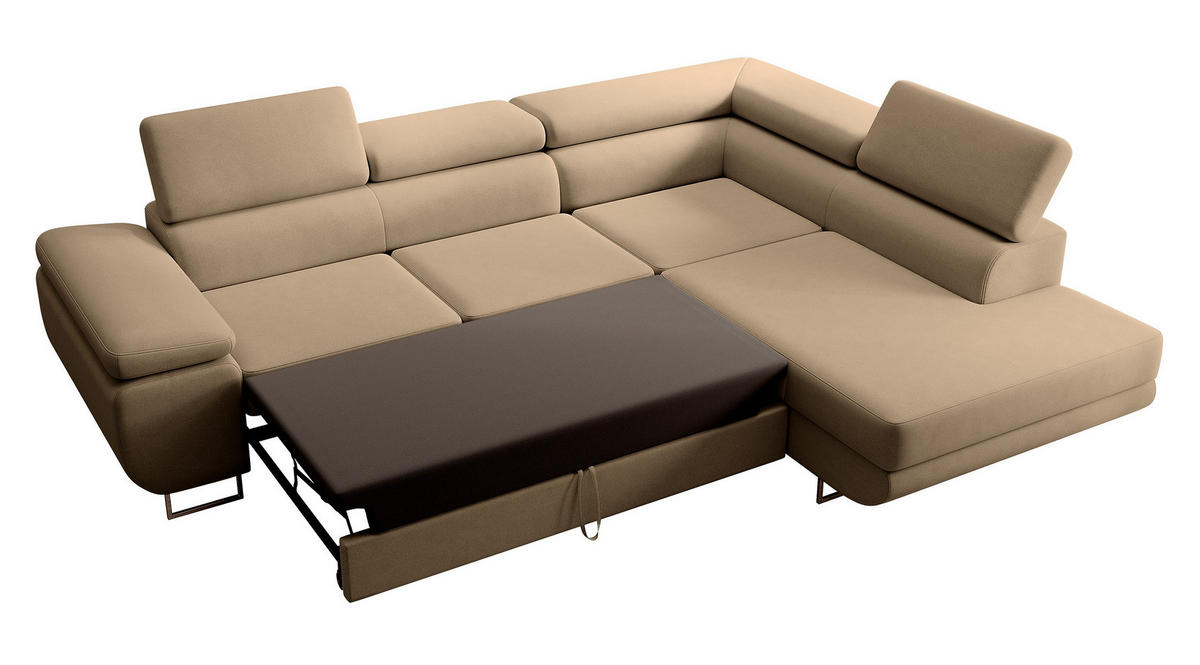 ECKSOFA Stevil Beige Velours - Beige/Silberfarben, Textil/Metall (275/203cm) - Selsey