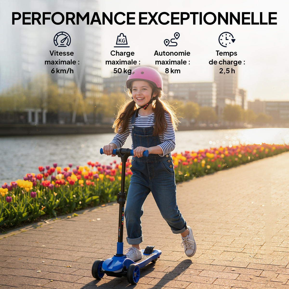 KINDERSCOOTER DE-16991 3 Räder klappbar mit LED Blau - Blau, Metall (64/29/83cm) - ComfortXL