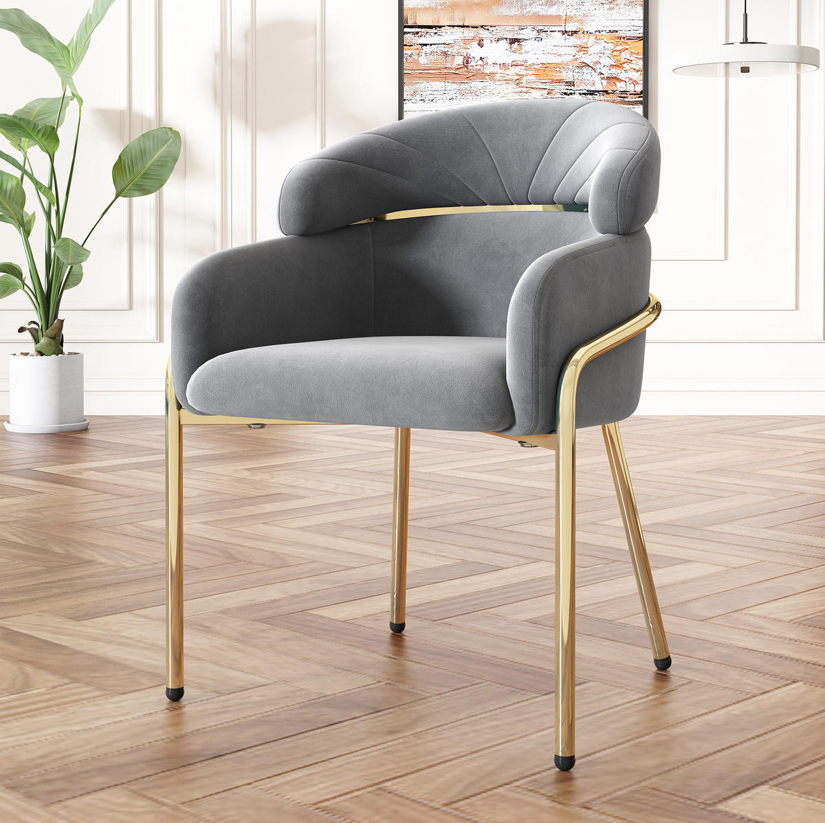ESSZIMMERSTUHL 45x53x79 cm in Grau, Samt mit Metallbeinen, modern - Grau, Textil (45/79/53cm) - Modfu
