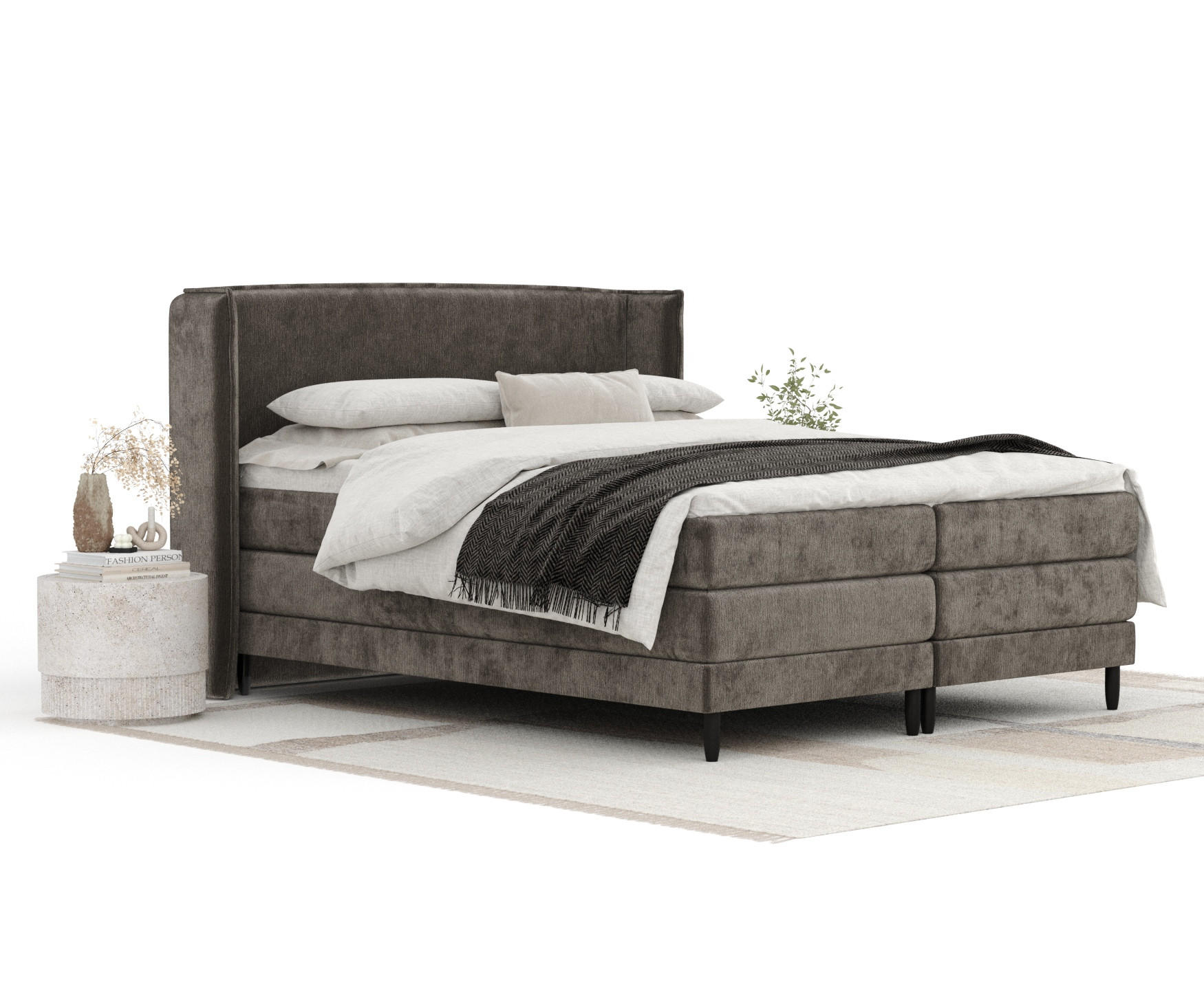 BOXSPRINGBETT Carizzo Dunkeblraun 200/200 cm mit Matratze und Topper - Dunkelbraun/Schwarz, Holz/Holzwerkstoff (200/200cm) - Maison de Reve