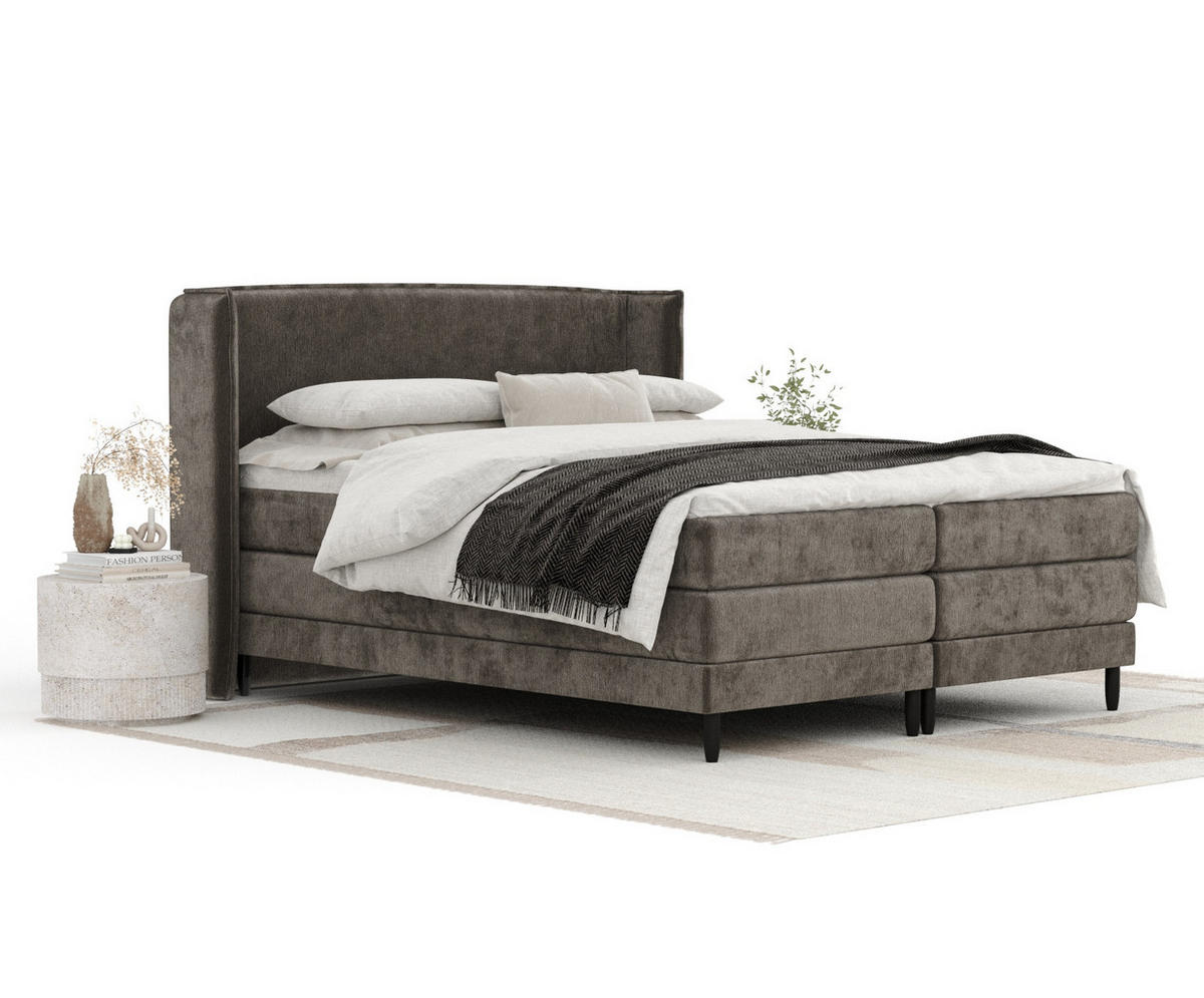 BOXSPRINGBETT Carizzo Dunkeblraun 140/200 cm mit Matratze und Topper - Dunkelbraun/Schwarz, Holz/Holzwerkstoff (140/200cm) - Maison de Reve