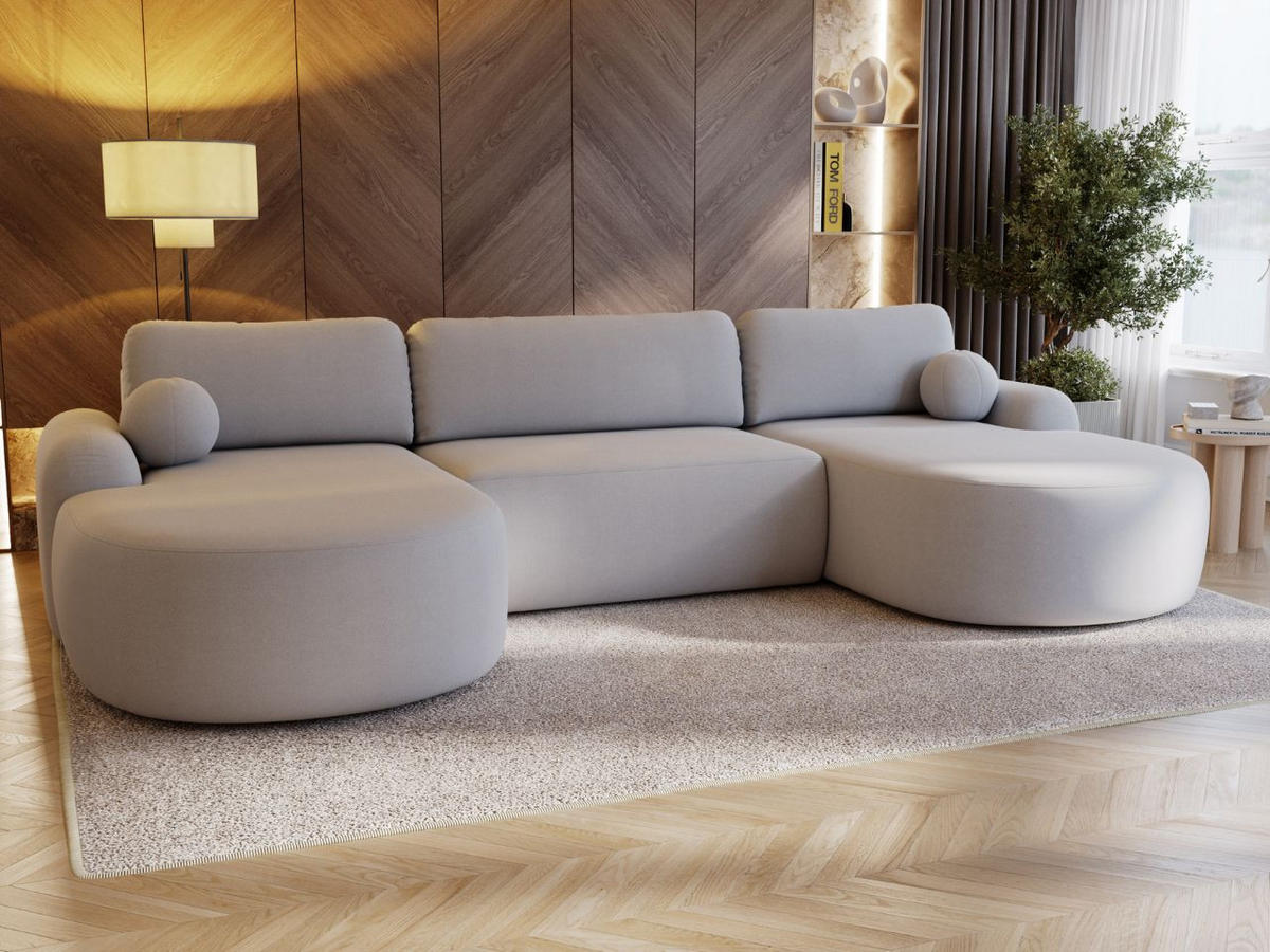 ECKSOFA Aurio U Bouclé-Stoff Grau - Schwarz/Grau, Kunststoff/Textil (347/177cm) - Graingold