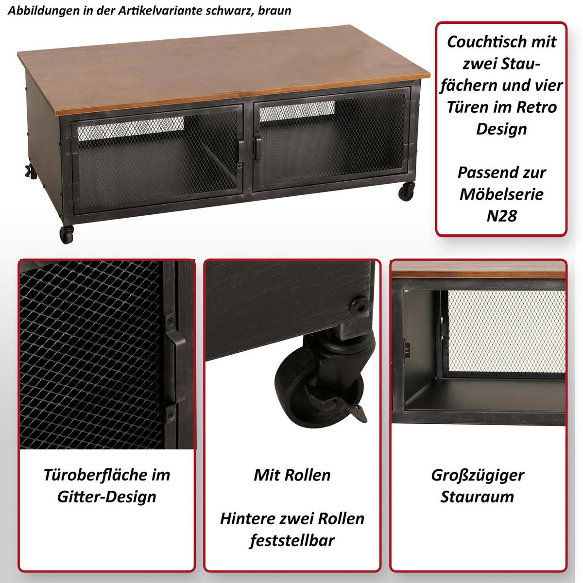 COUCHTISCH Schwarz, Braun - Schwarz/Braun, Holz (60/120/45cm) - MCW