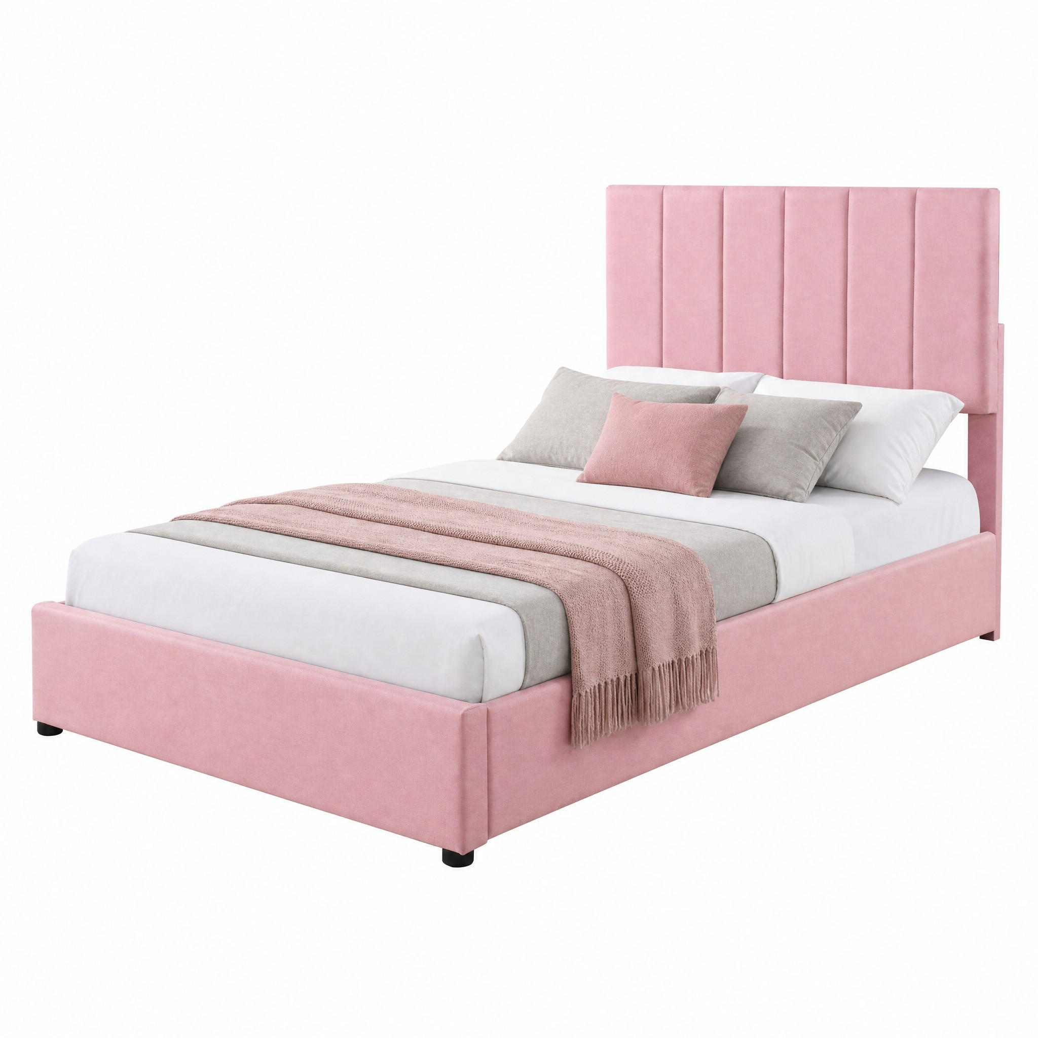 POLSTERBETT mit hydraulischem Bettkasten 90x200 cm Leinenstoff Rosa - Pink, Metall (90/200cm) - Beauniv