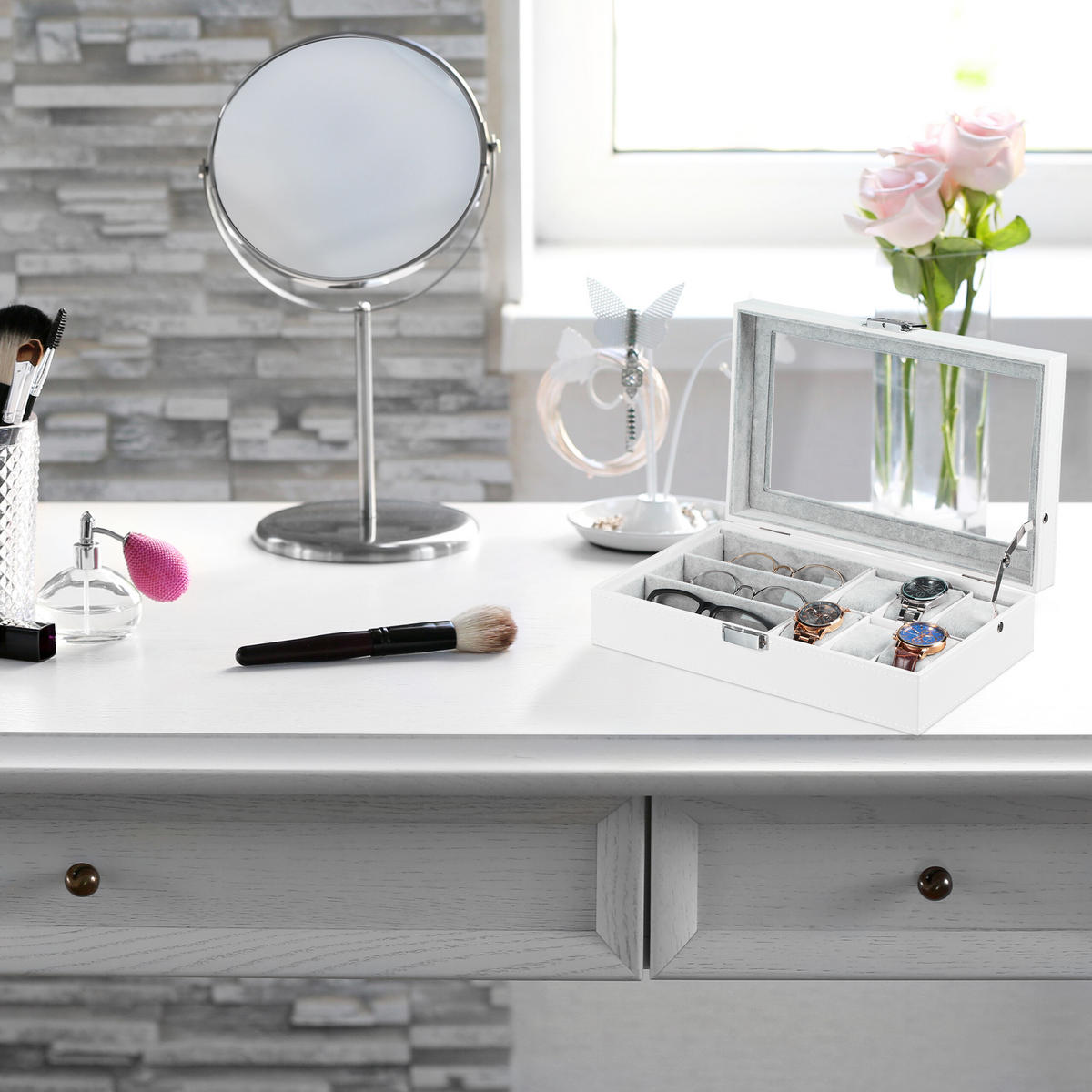 SHRANJEVANJE nakita - bela, umetna masa/leseni material (33/9/20.5cm) - Relaxdays