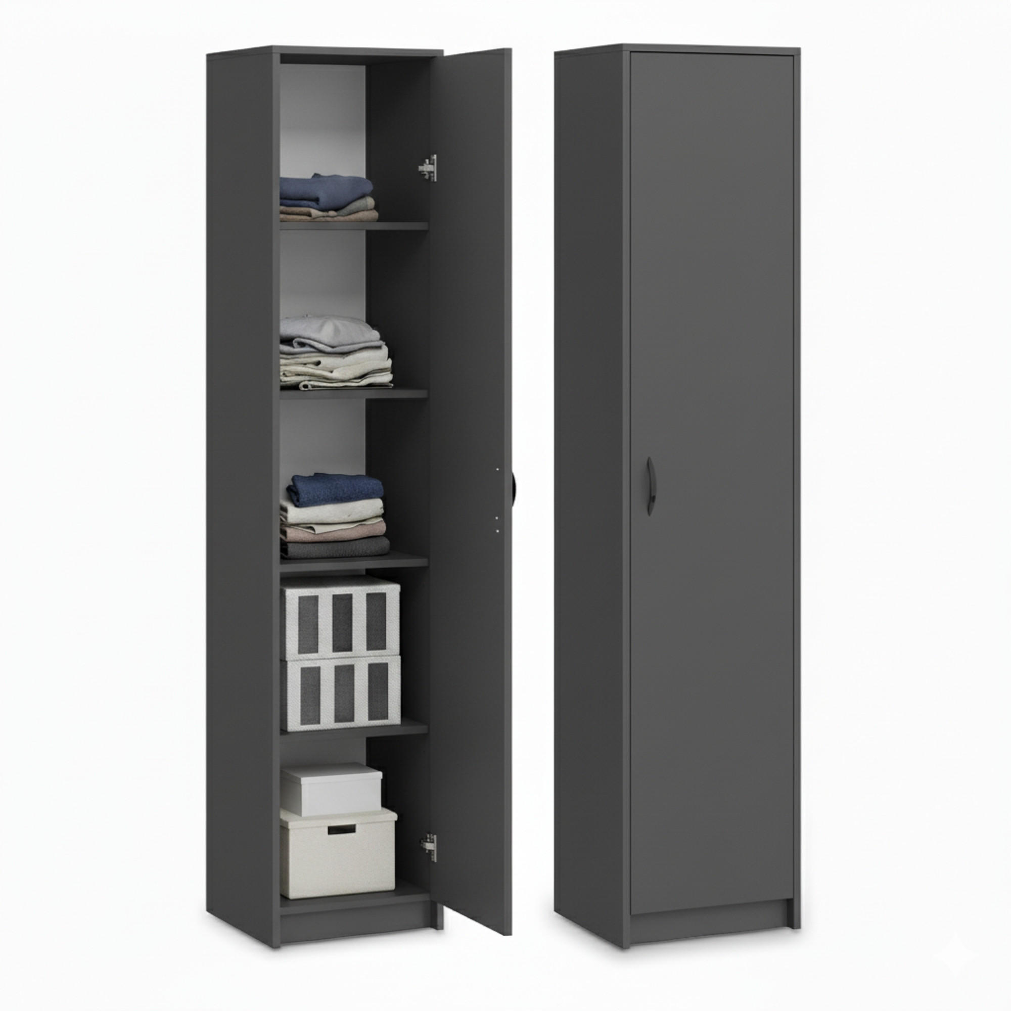 MEHRZWECKSCHRANK mit 4 Einlegeböden 50 cm Breite in graphit - Graphitfarben, Holzwerkstoff (50/180/35cm) - Home Collective