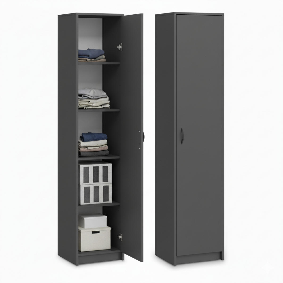 MEHRZWECKSCHRANK mit 4 Einlegeböden 50 cm Breite in graphit - Graphitfarben, Holzwerkstoff (50/180/35cm) - Home Collective