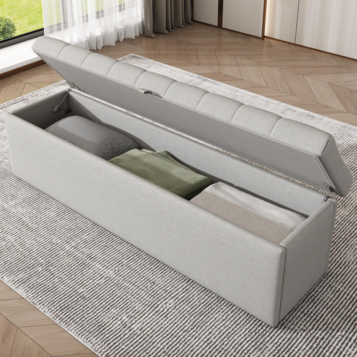 STUHL mit Stauraum und Hocker Grau 41.5x141x47 cm Textil - Grau, Textil (41.5/47/141cm) - SONNENH