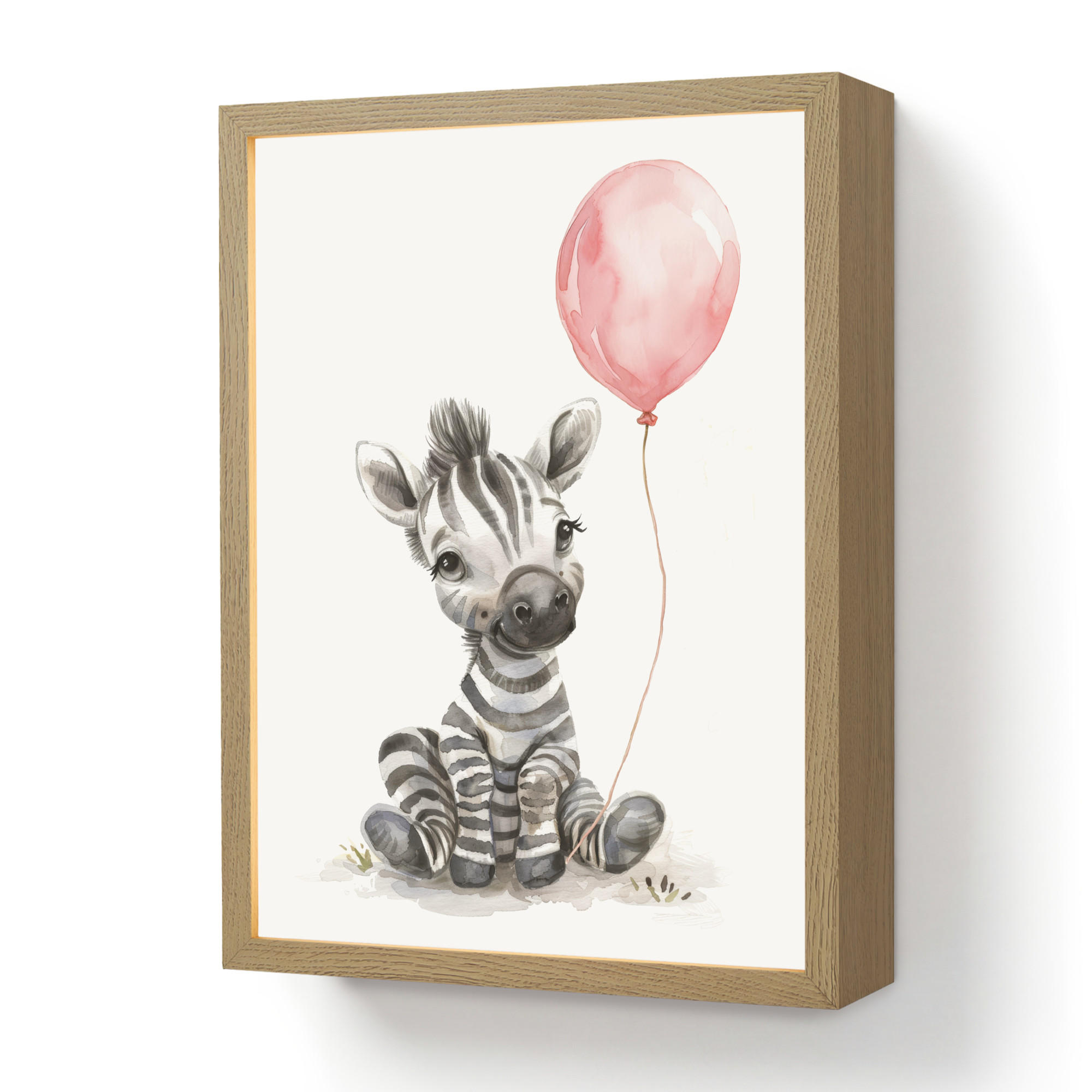 OnlyWow NÁSTĚNNÁ LAMPA S AKUMULÁTOREM Zebra - Dítě - Zvířata - Růžový balónek 30x40 cm