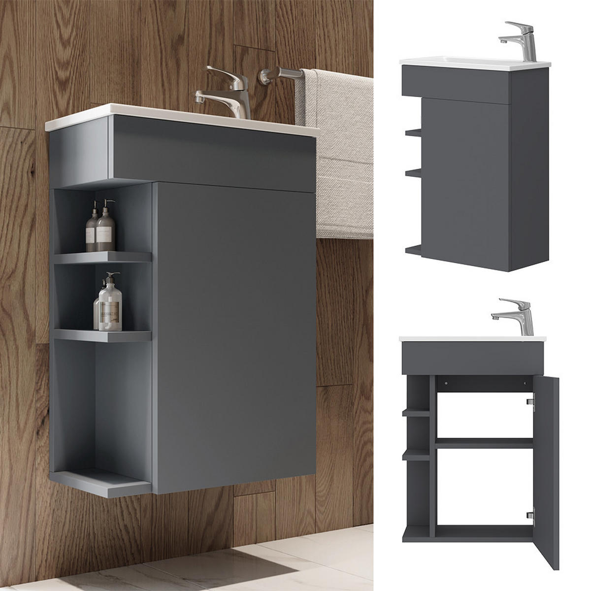 BADMÖBEL-SET Amadeo Anthrazit 2 Teile, mit Waschbecken - Anthrazit, Holzwerkstoff (50/70/25cm) - Vicco