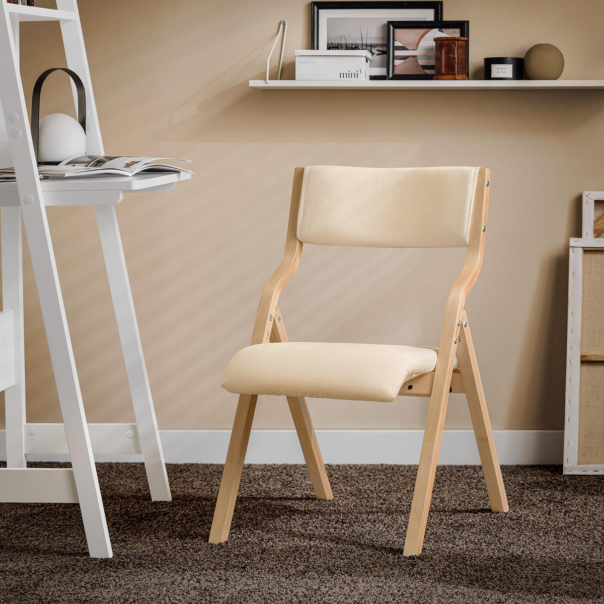 KLAPPSTUHL Birkenholz Gepolstert, 49x80x54cm, Weiß - Weiß, Holz/Holzwerkstoff (41/44/50cm) - SoBuy