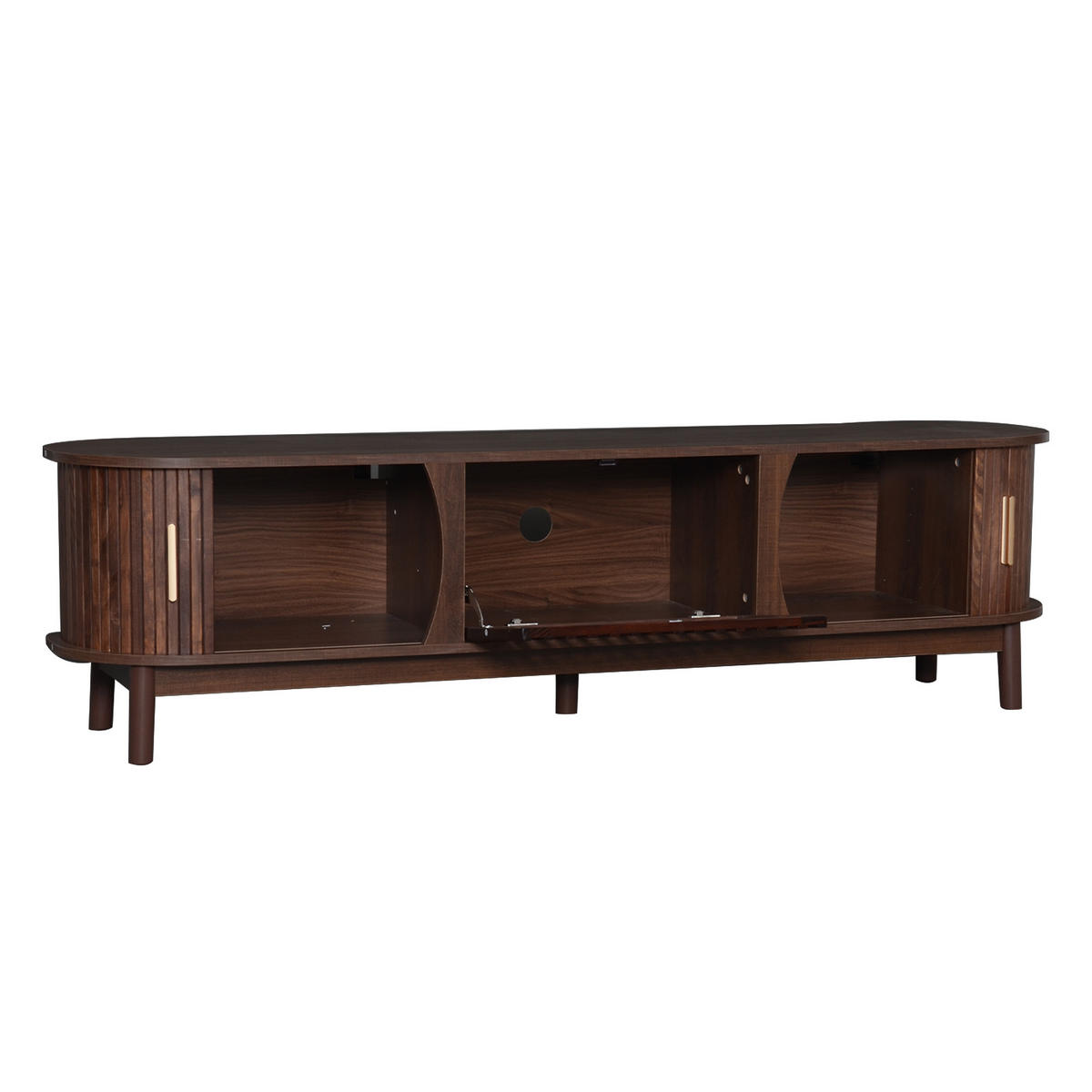TV-SCHRANK 165/39,5/46 cm in Braun aus MDF mit Schiebetür und Stauraum - Goldfarben/Walnussfarben, Holzwerkstoff (165/46/39.5cm) - CHICFURN