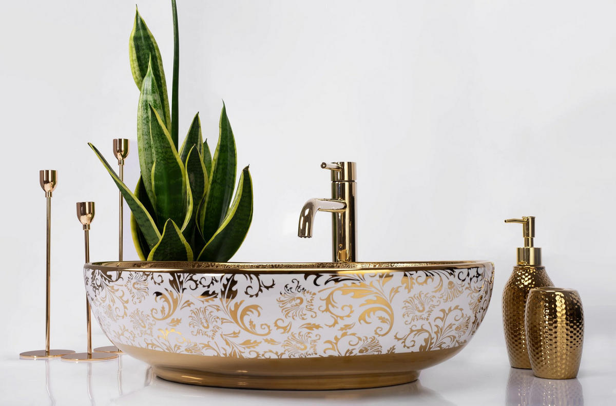 AUFSATZWASCHBECKEN Rea Margot White/gold - Weiß, Keramik (40/13.5/52cm) - REA