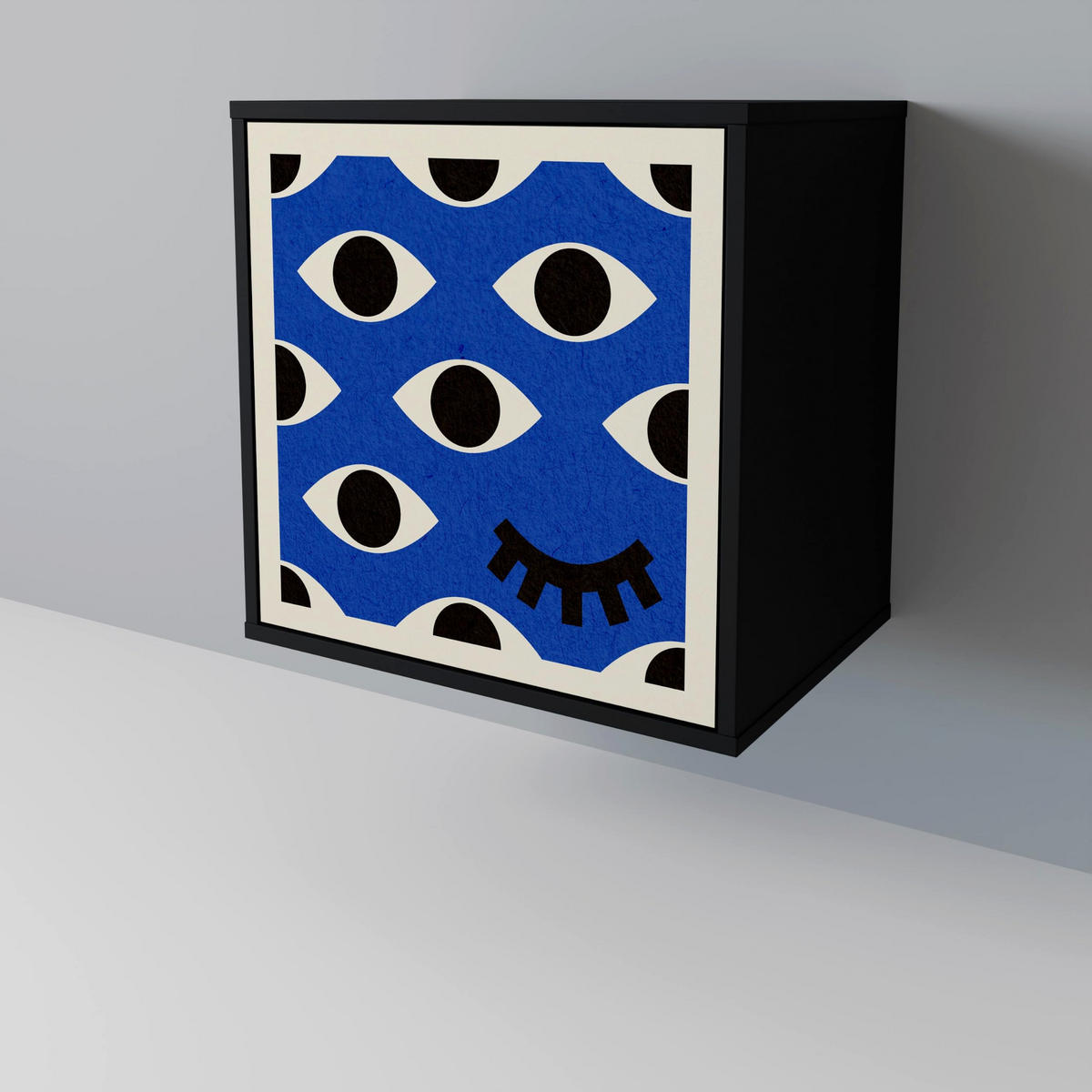 SIDEBOARD GEOMETRIC EYES, Schwarz, 57,5x42x67,5 cm, Schwarze Metall-Rahmenfüße - Multicolor/Schwarz, Holzwerkstoff/Metall (57.5/67.5/42cm) - SpaceRebels