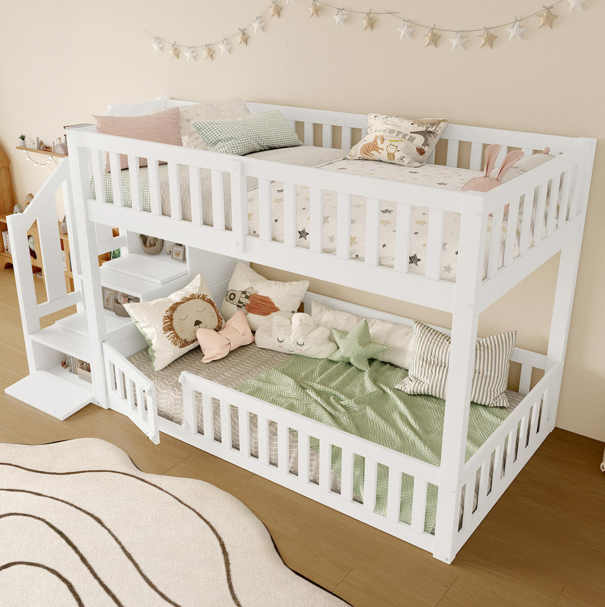 ETAGENBETT 90/200 cm aus Kiefer und MDF mit Leiter und Stauraum Weiß - Weiß, Holzwerkstoff (90/200cm) - Modenvie