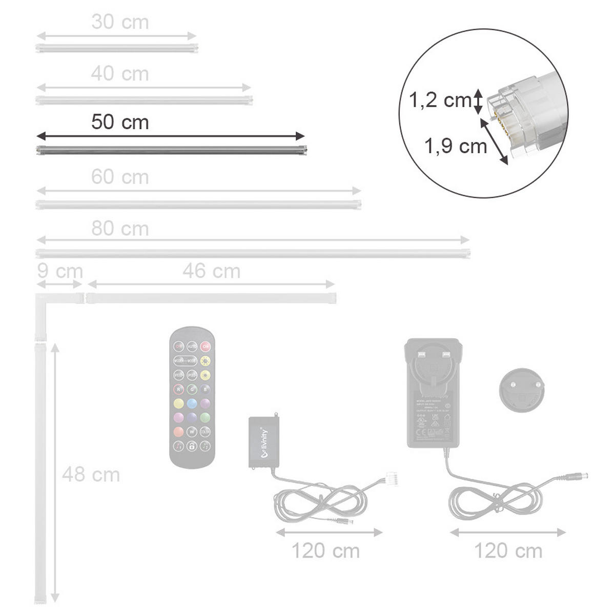 LED PÁSEK Bílá - bílá, kov (1.5/50/1.5cm) - Vicco