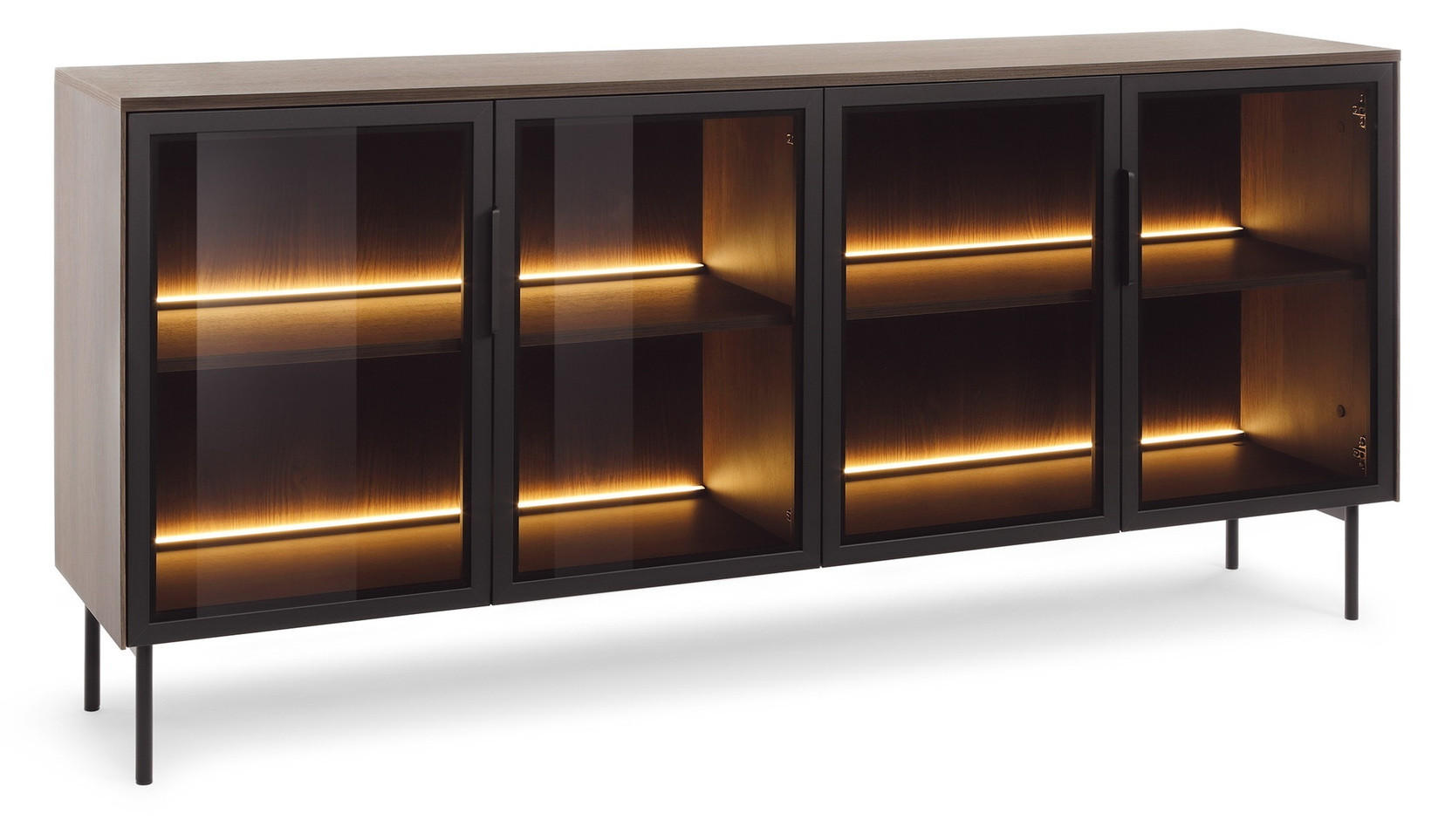 KOMMODE 182 cm Senzia mit LED, 4 Türen, Eiche Dunin - Eichefarben, Holz (182/83/39cm) - Emporius