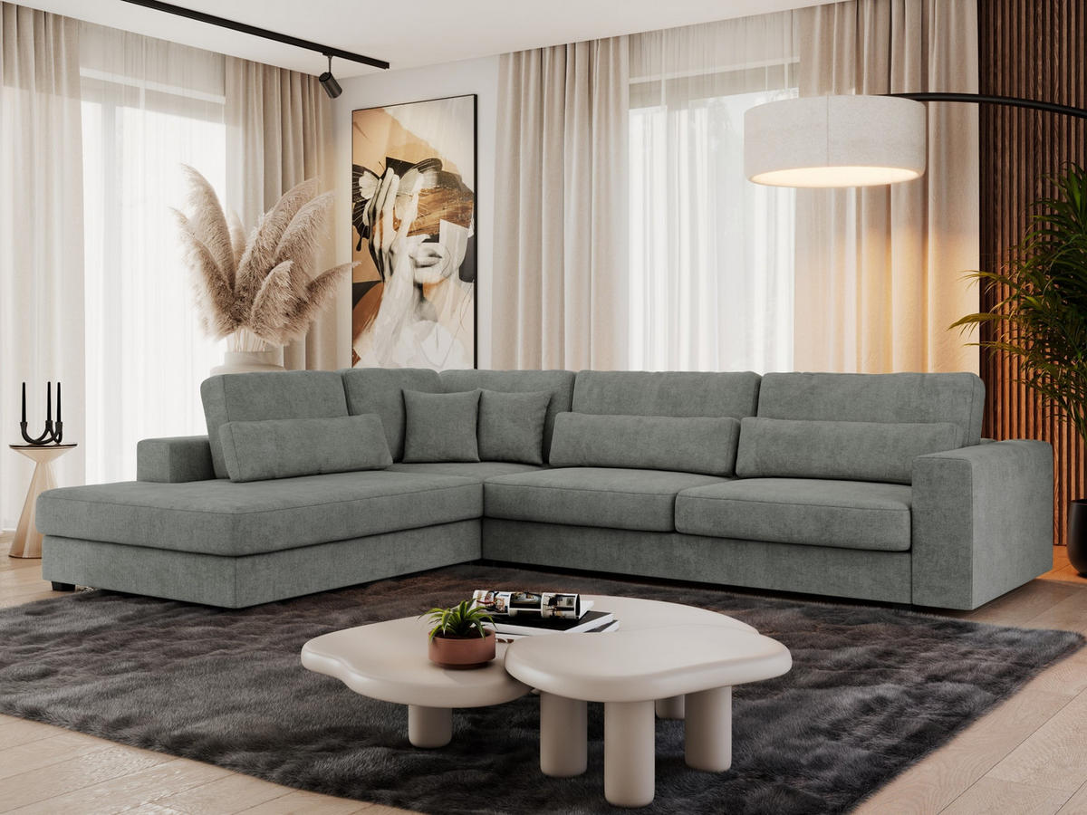 ECKSOFA Savona Grau Strukture - links - Schwarz/Grau, Kunststoff/Textil (316/249cm) - MKS